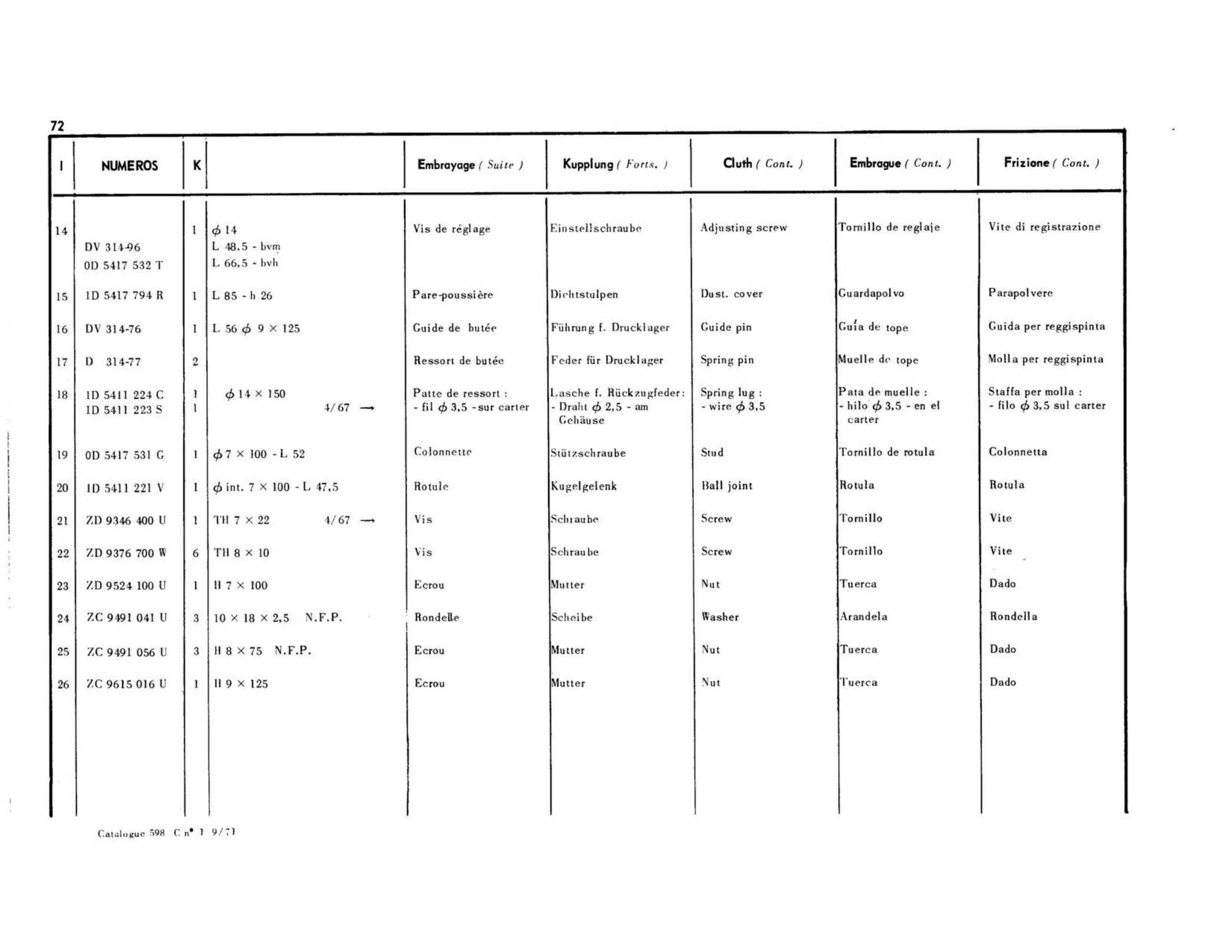 Clutch, page 98 of 344 — 598 Parts Catalogue — Volume I