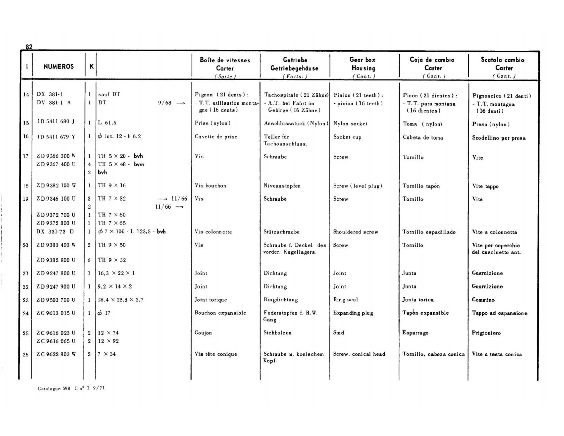 Housing, page 105 of 344 — 598 Parts Catalogue — Volume I