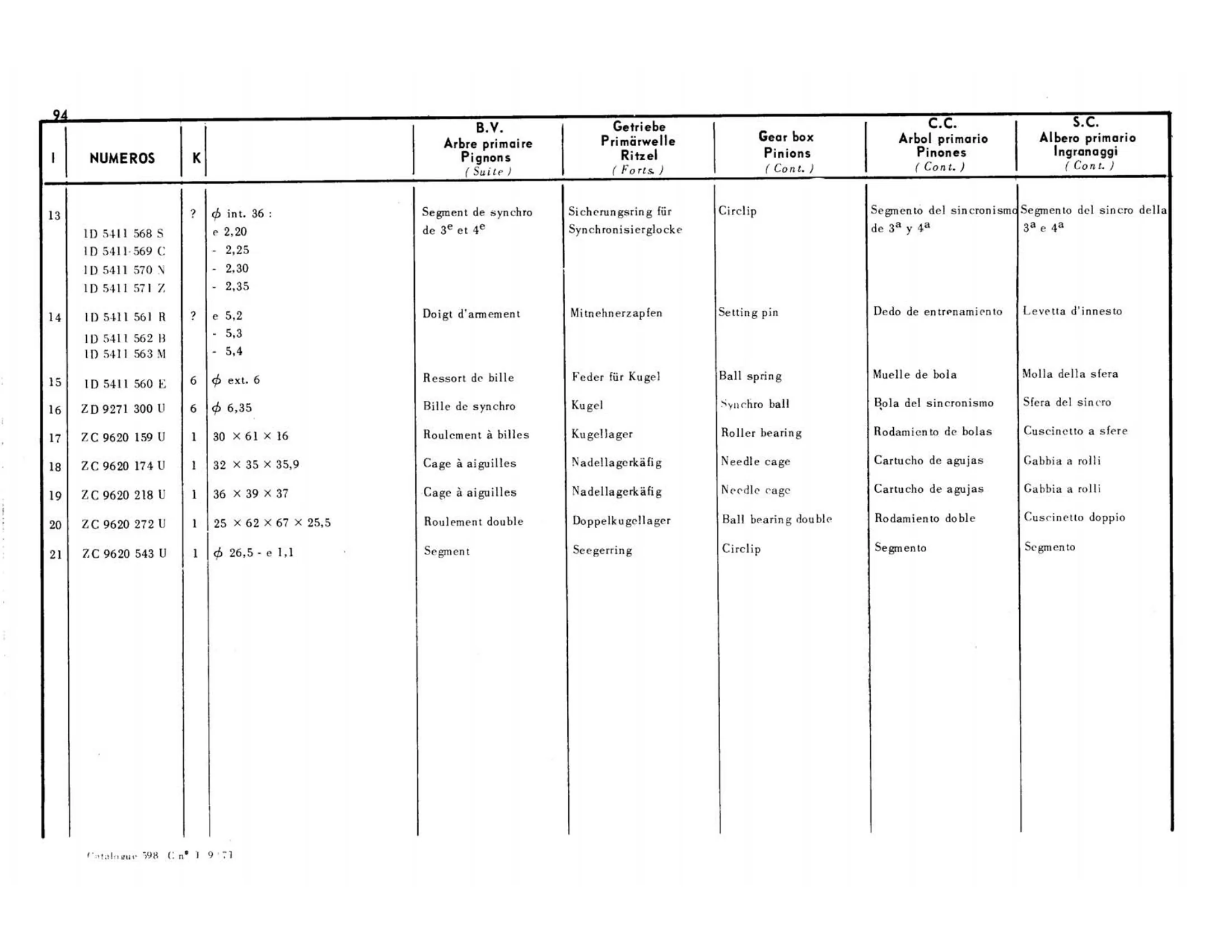 Shafts, pinions, page 114 of 344 — 598 Parts Catalogue — Volume I