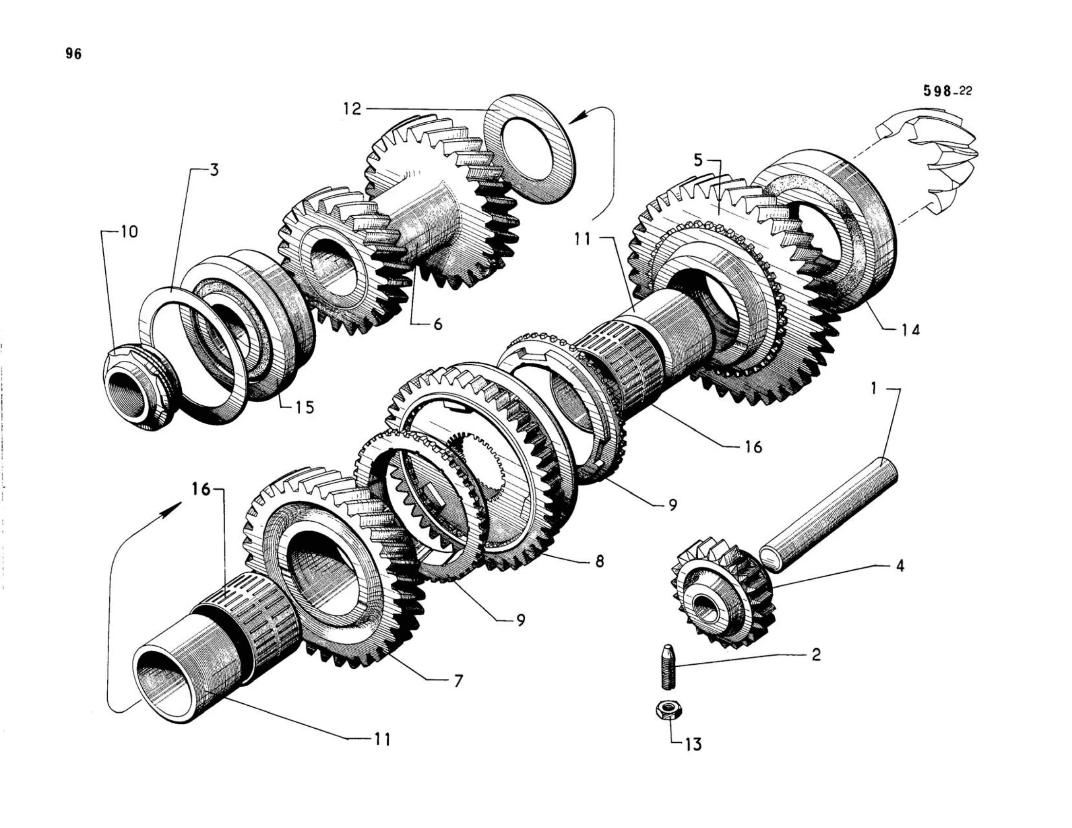 Shafts, pinions, page 115 of 344 — 598 Parts Catalogue — Volume I