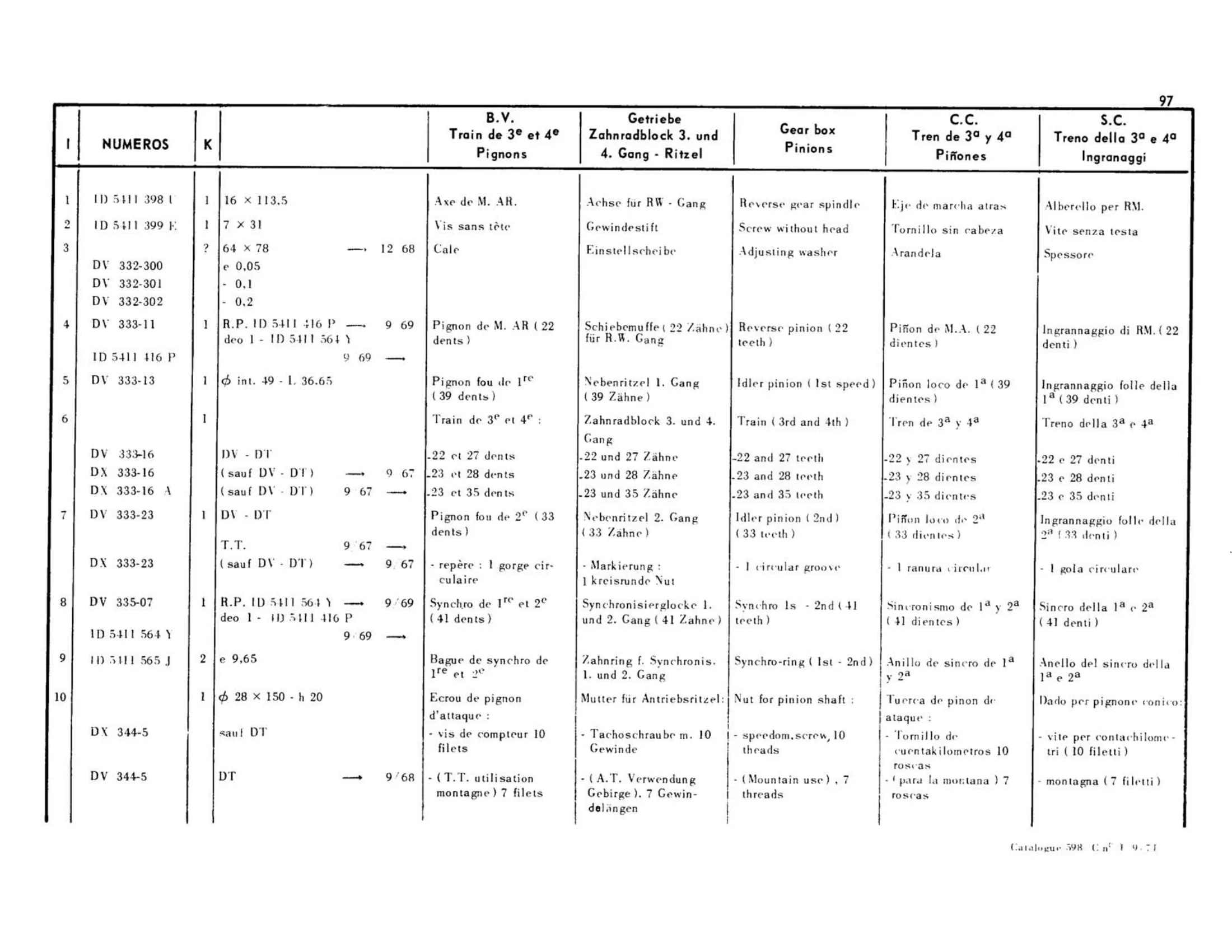 Shafts, pinions, page 116 of 344 — 598 Parts Catalogue — Volume I