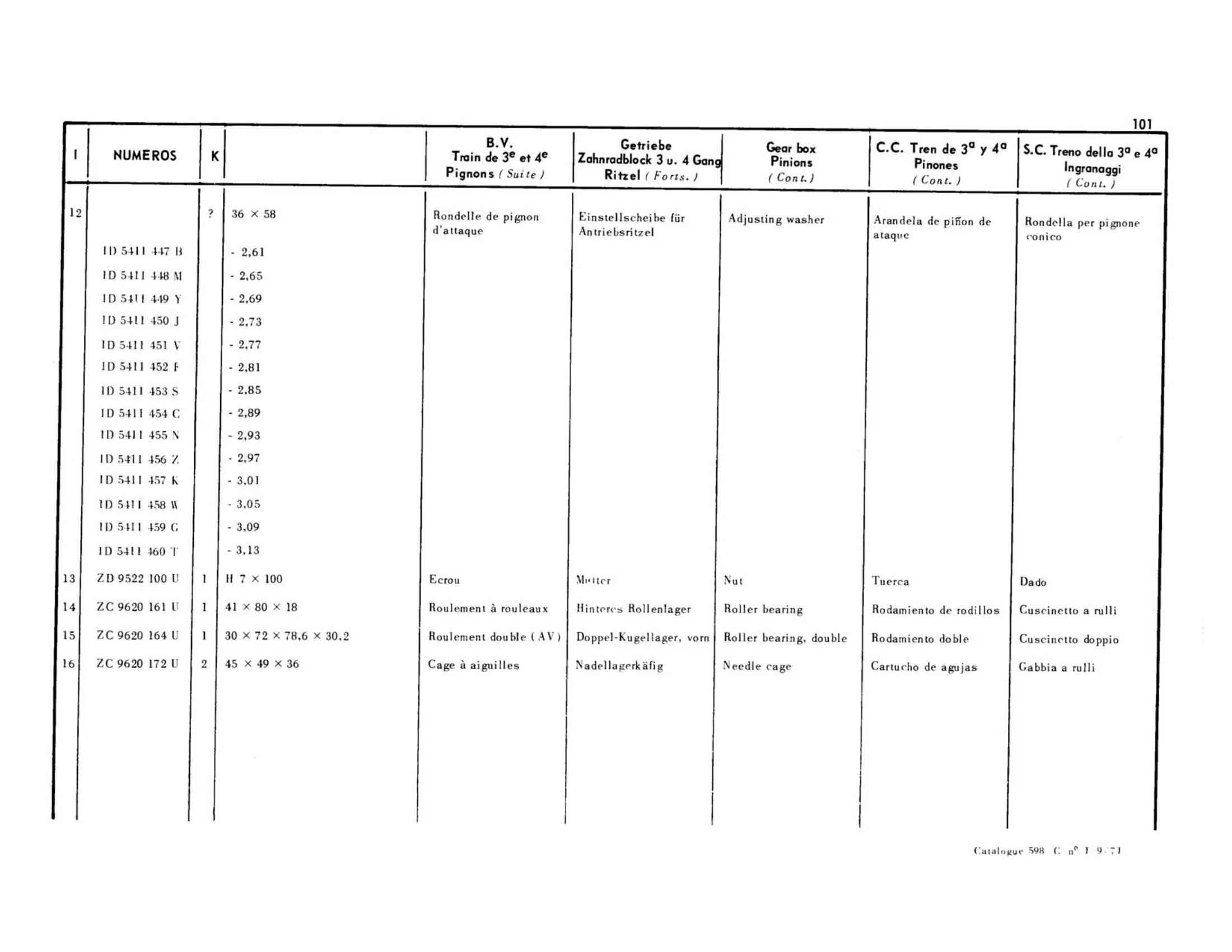 Shafts, pinions, page 118 of 344 — 598 Parts Catalogue — Volume I