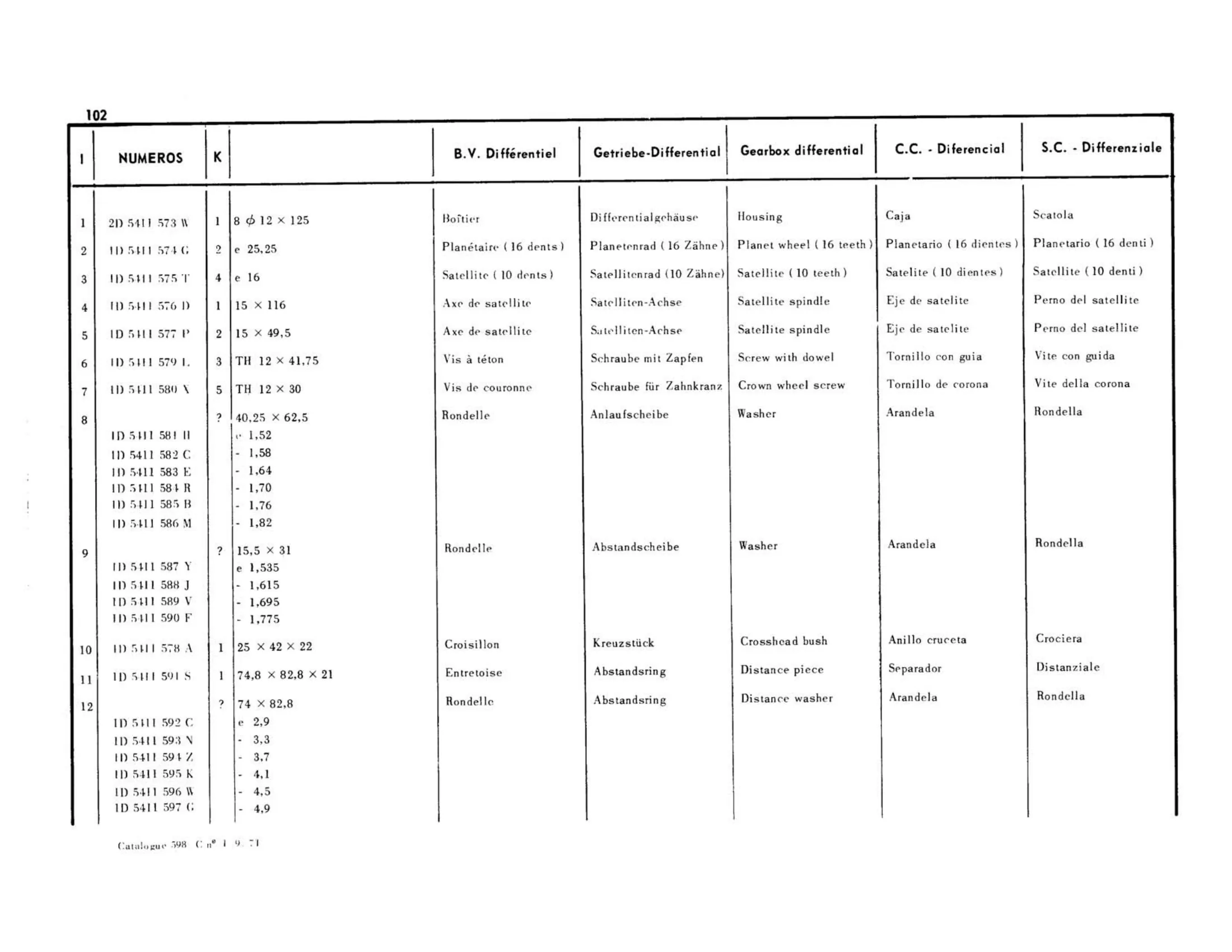 Shafts, pinions, page 120 of 344 — 598 Parts Catalogue — Volume I