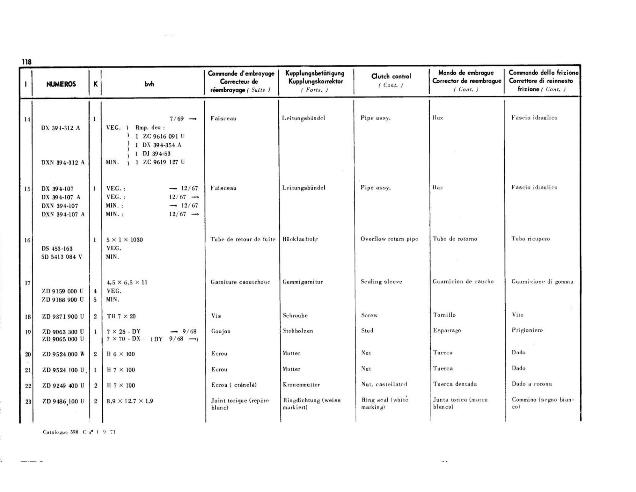Clutch control, BVH, page 130 of 344 — 598 Parts Catalogue — Volume I