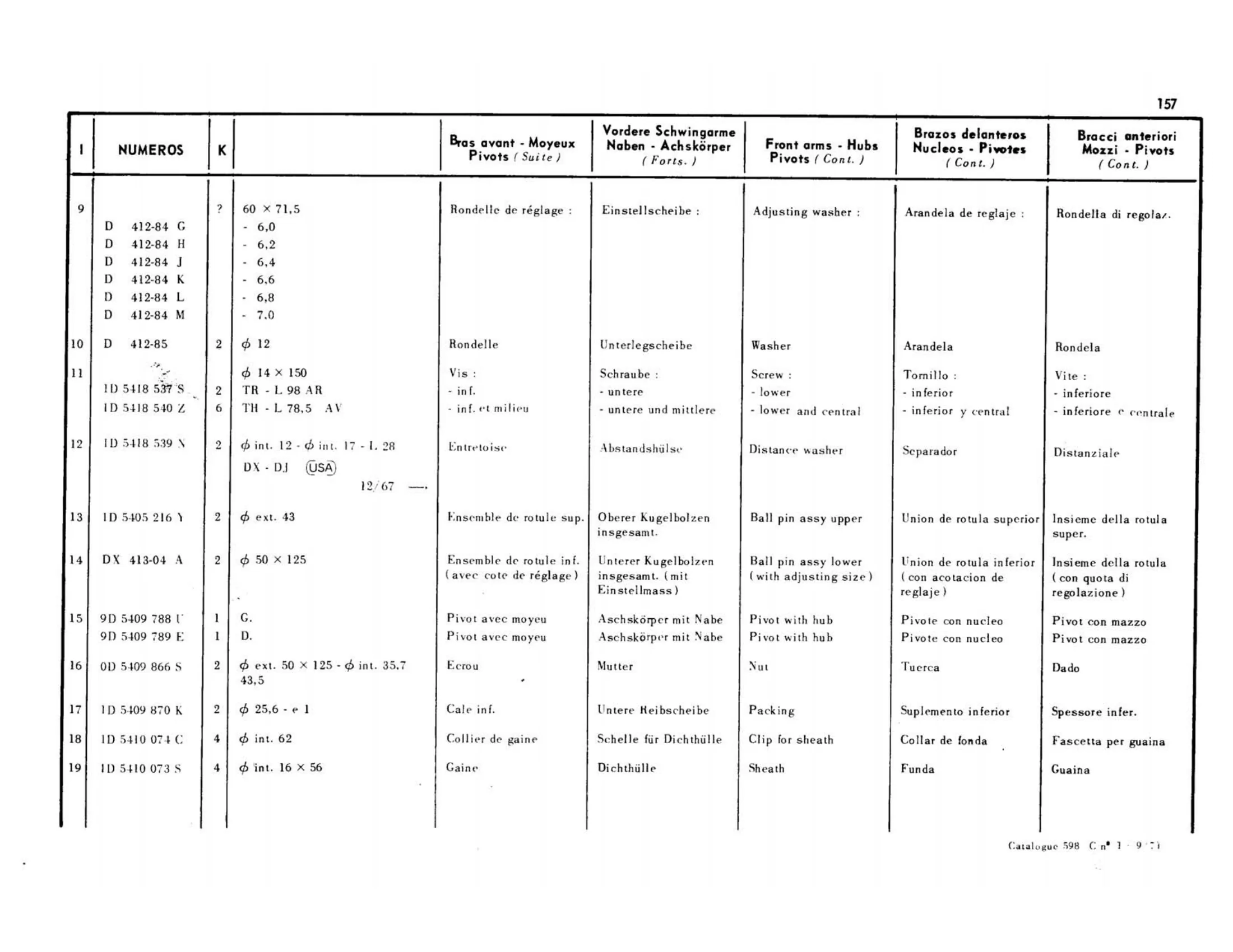 Front arms, hubs, pivots, page 156 of 344 — 598 Parts Catalogue — Volume I