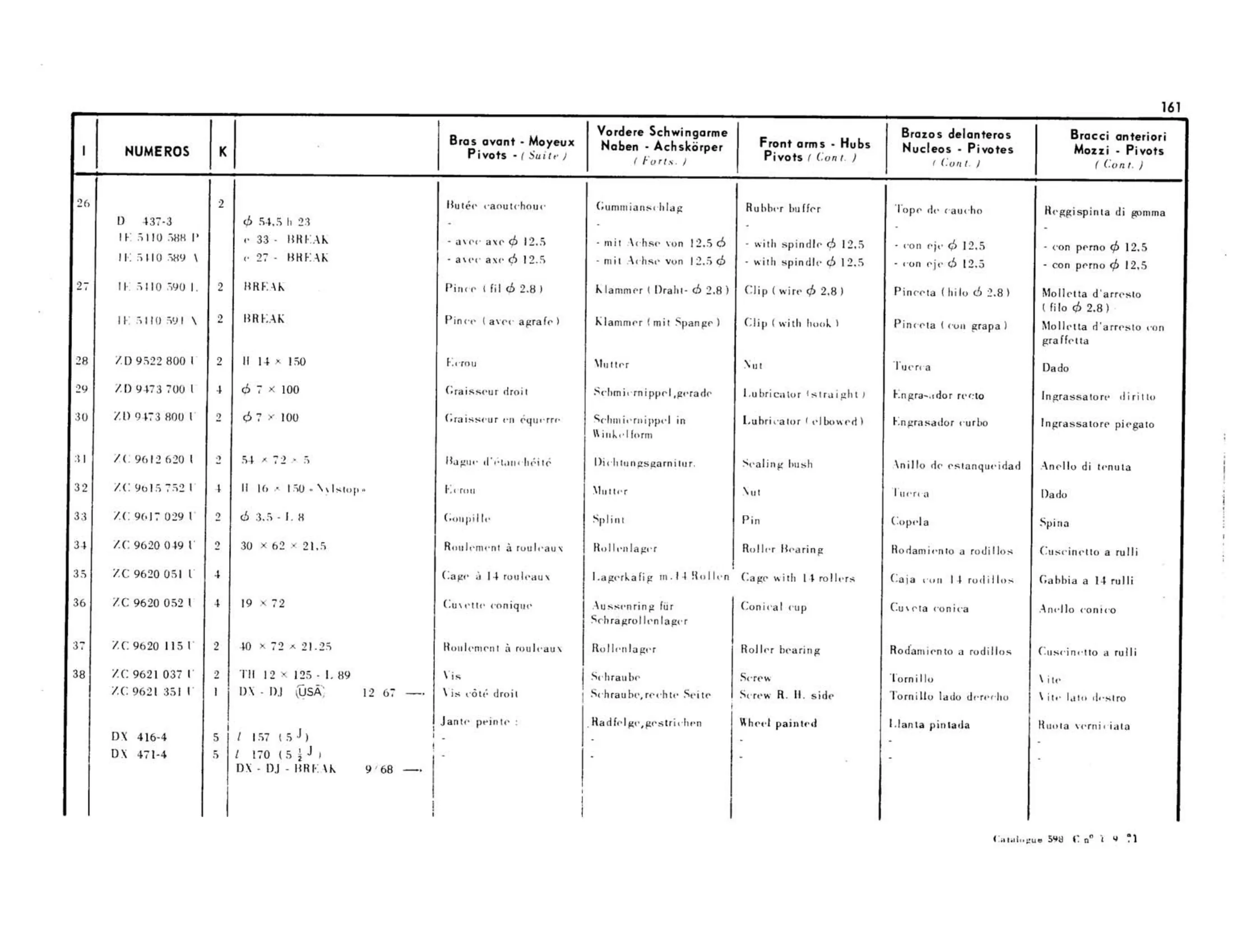 Front arms, hubs, pivots, page 158 of 344 — 598 Parts Catalogue — Volume I