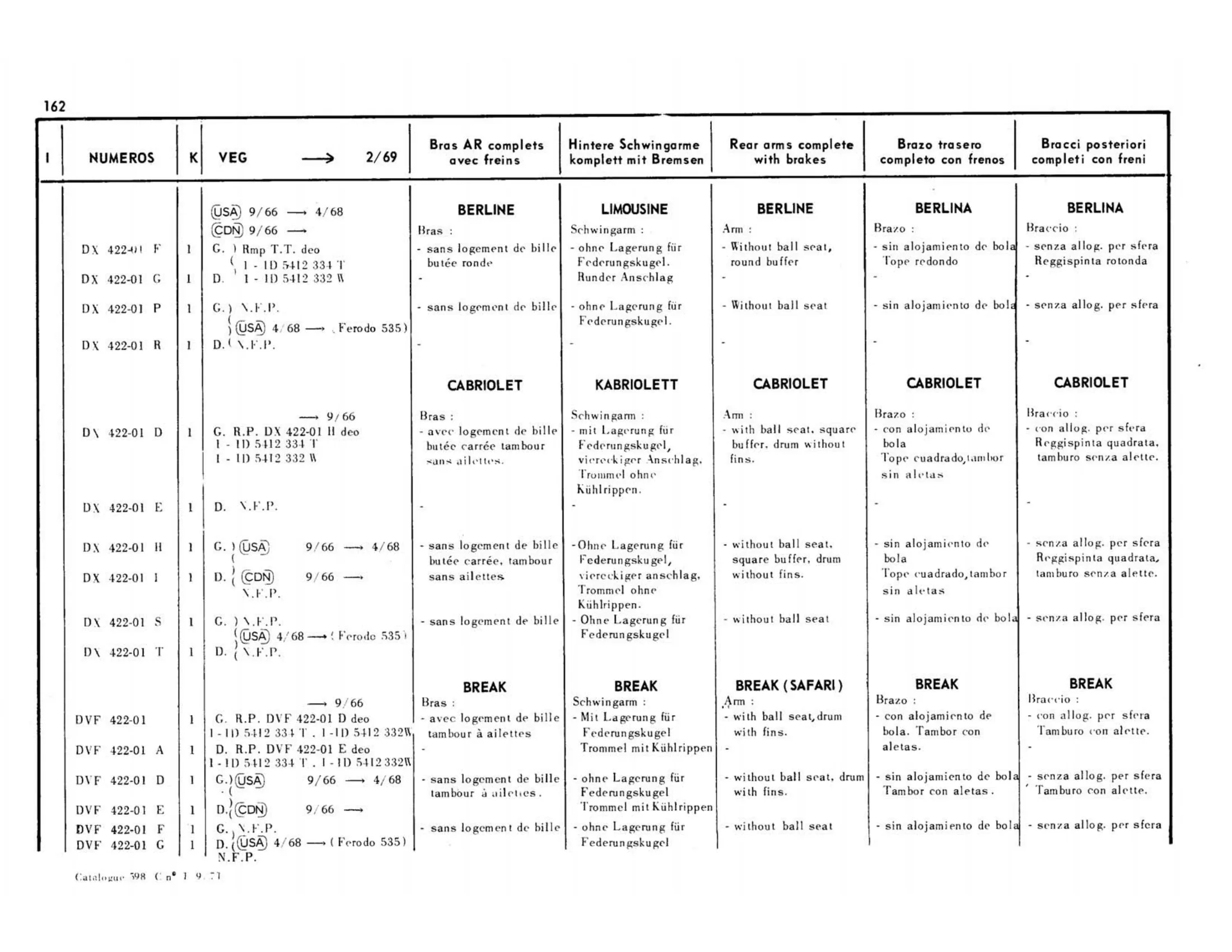 Front arms, hubs, pivots, page 160 of 344 — 598 Parts Catalogue — Volume I