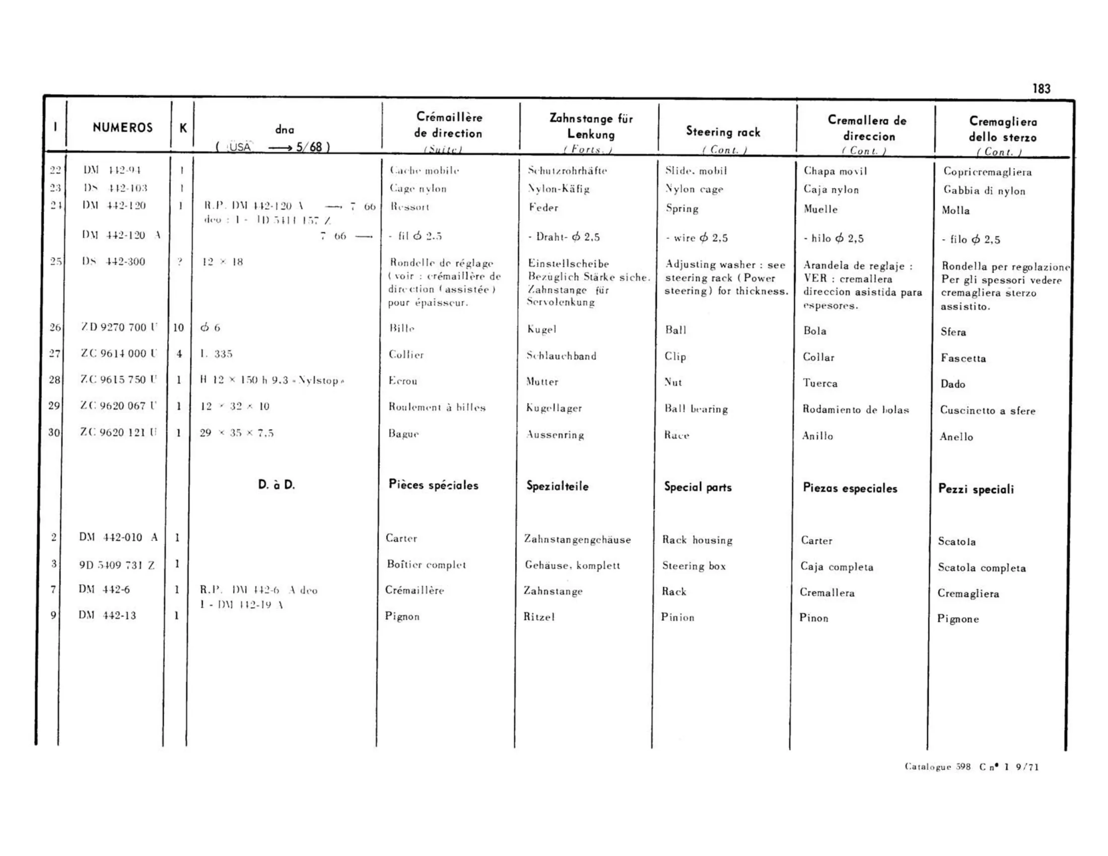 Steering rack / Non-assist, page 175 of 344 — 598 Parts Catalogue — Volume I