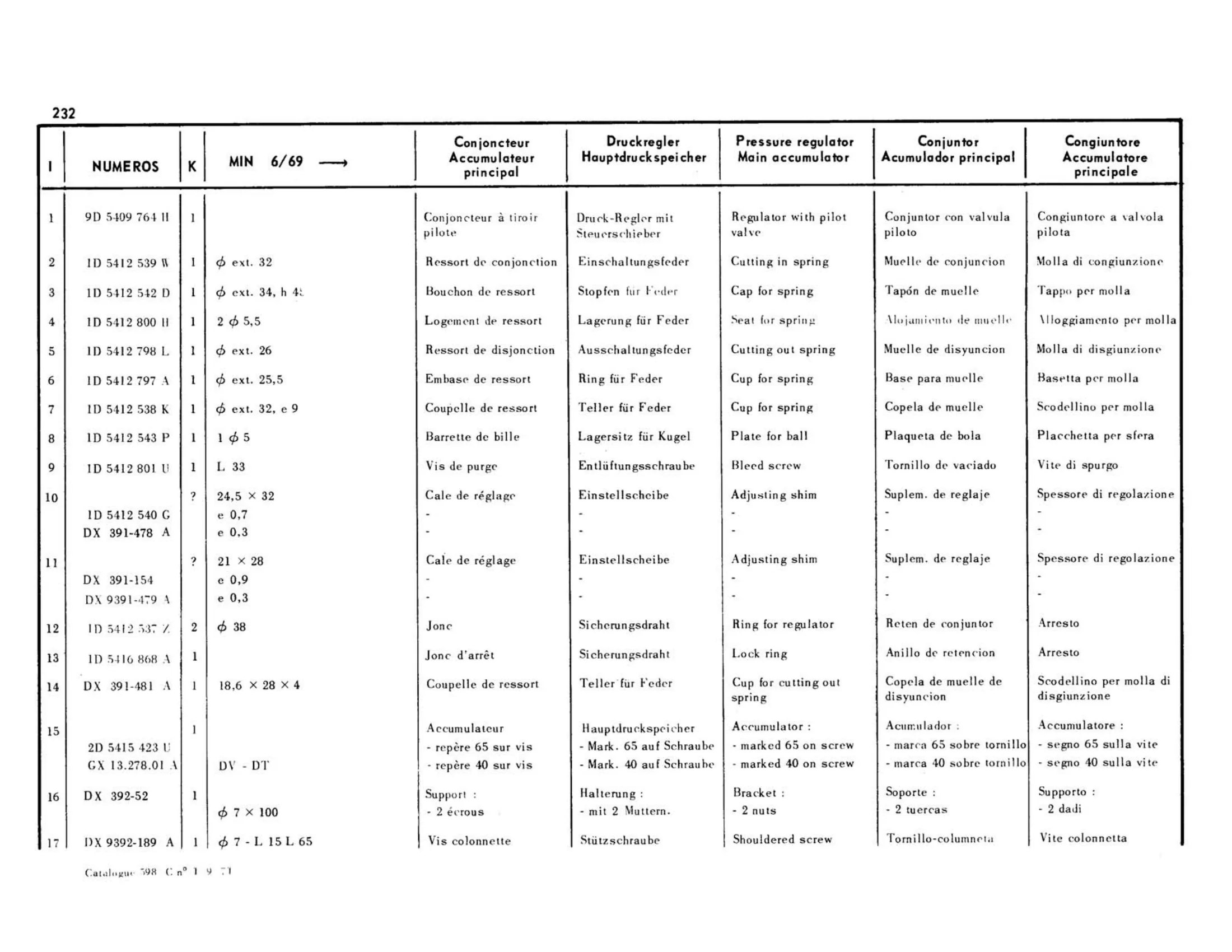 Pressure regulator / >6/69, page 210 of 344 — 598 Parts Catalogue — Volume I