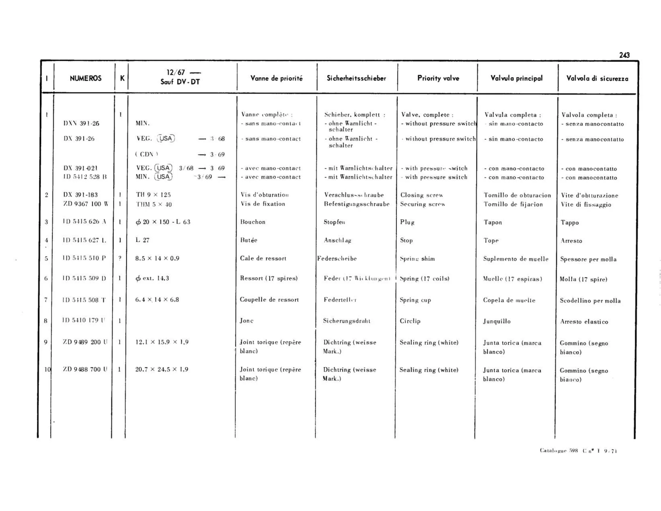 Security valve, page 216 of 344 — 598 Parts Catalogue — Volume I