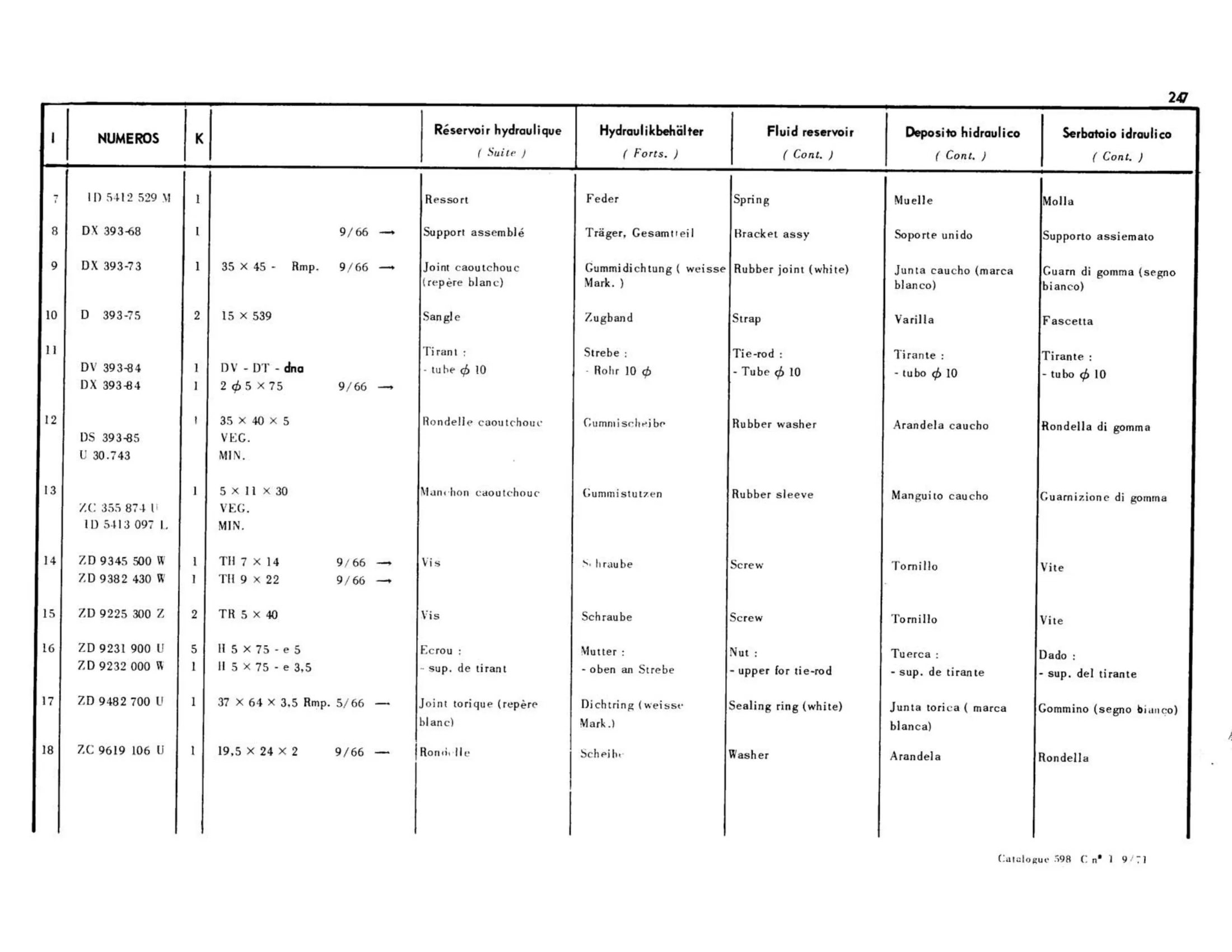 Brake accumulator / Pressure distributor, page 219 of 344 — 598 Parts Catalogue — Volume I