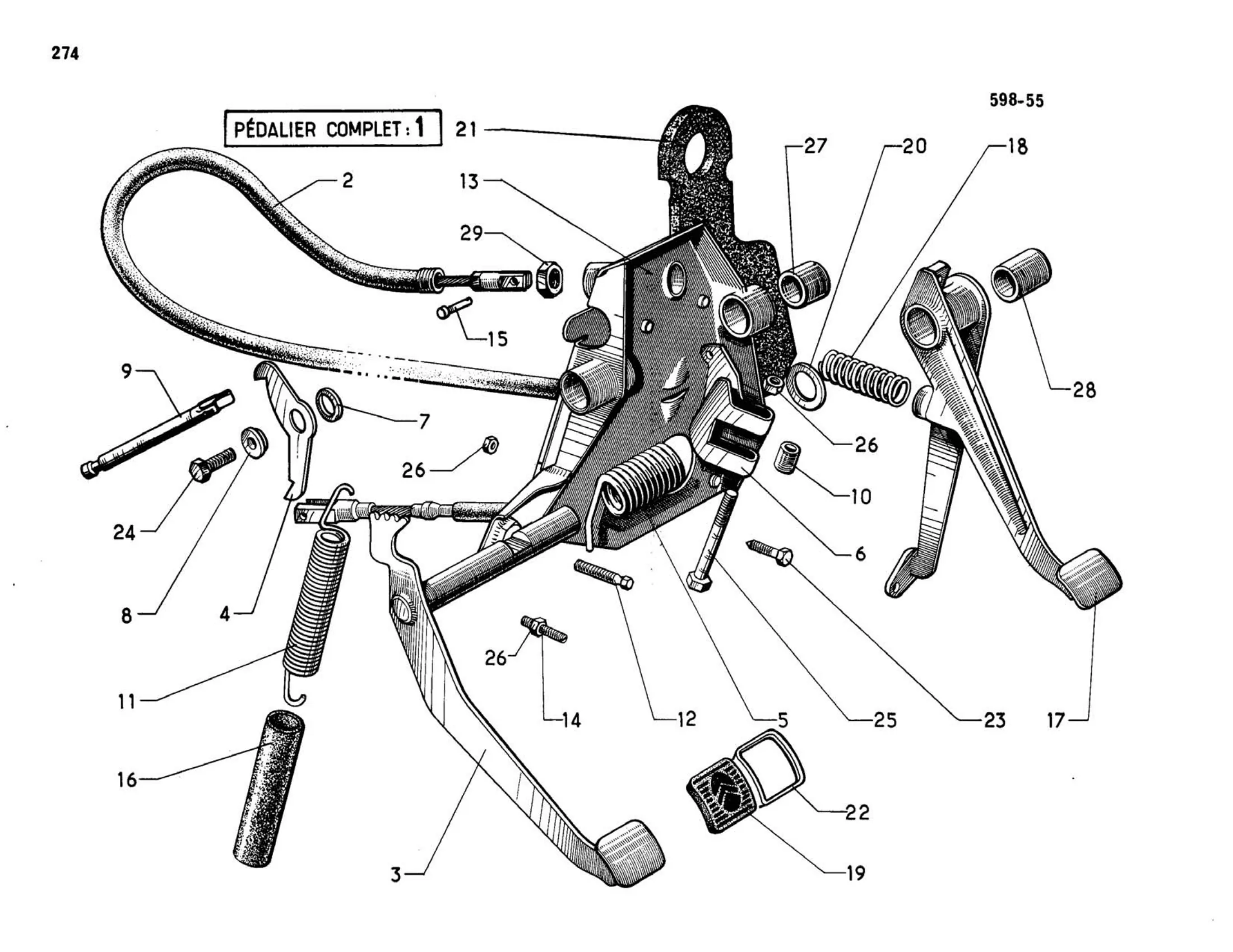 Mechanical brake control / Hand brake, page 238 of 344 — 598 Parts Catalogue — Volume I