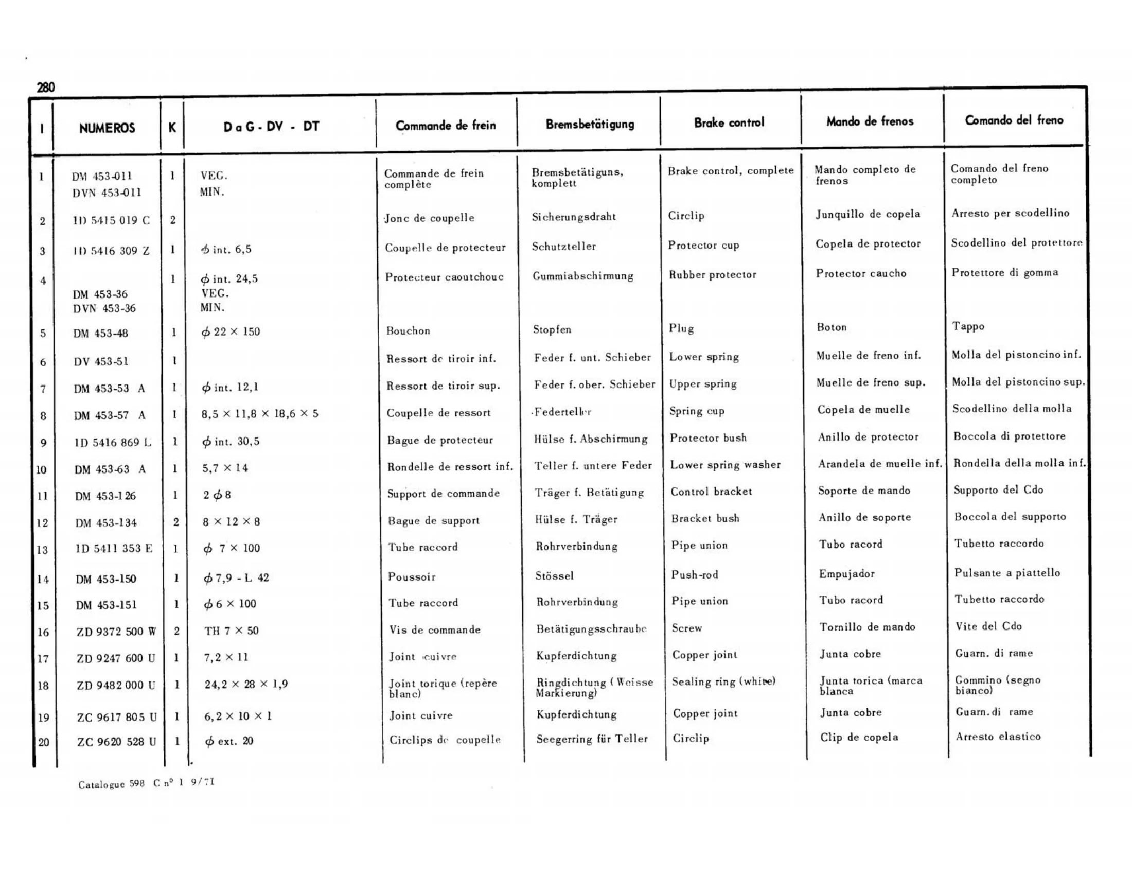 Pedal controls / BVM, left drive, page 244 of 344 — 598 Parts Catalogue — Volume I