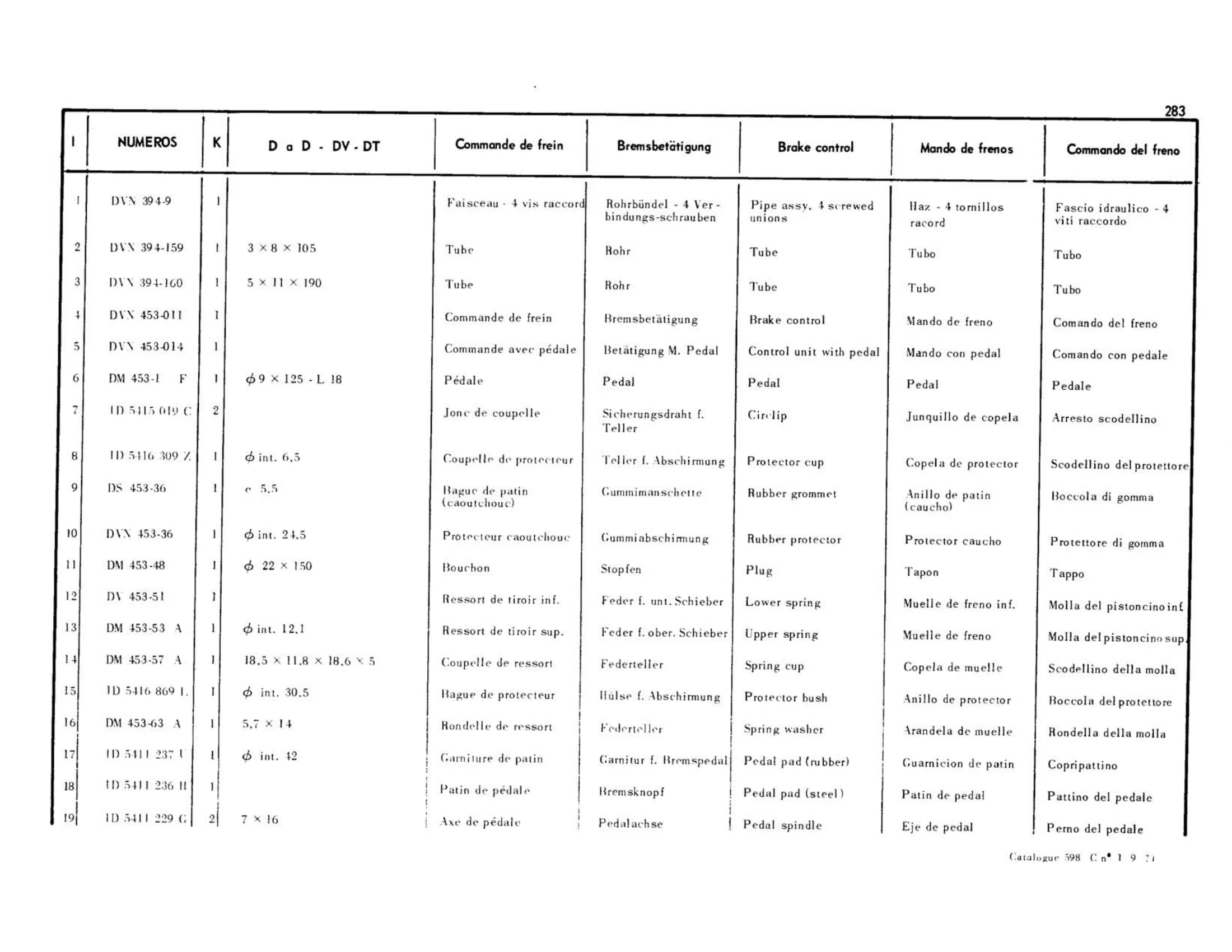 Pedal controls / BVM, left drive, page 246 of 344 — 598 Parts Catalogue — Volume I
