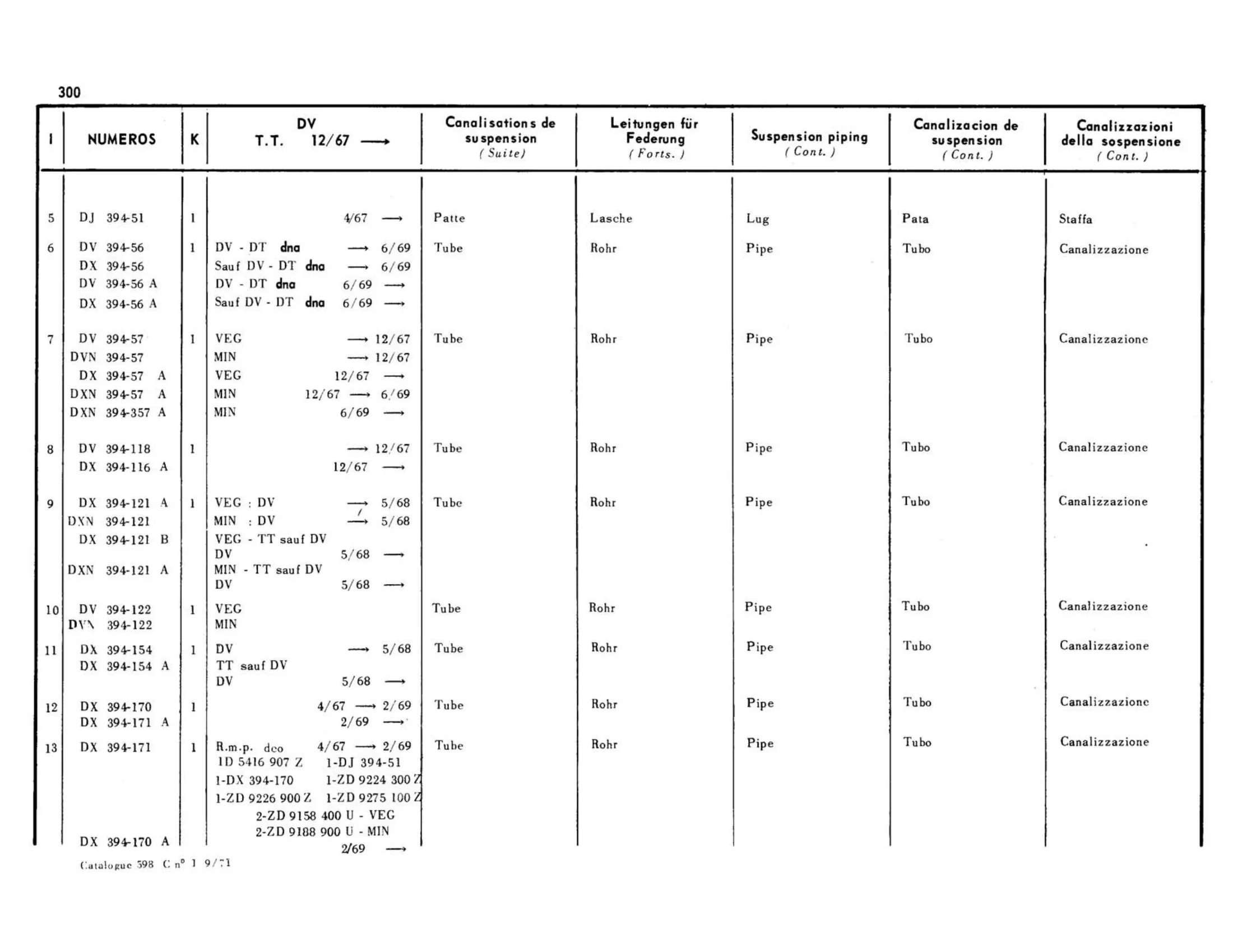 Suspension piping / Except DV, >12/67, page 257 of 344 — 598 Parts Catalogue — Volume I