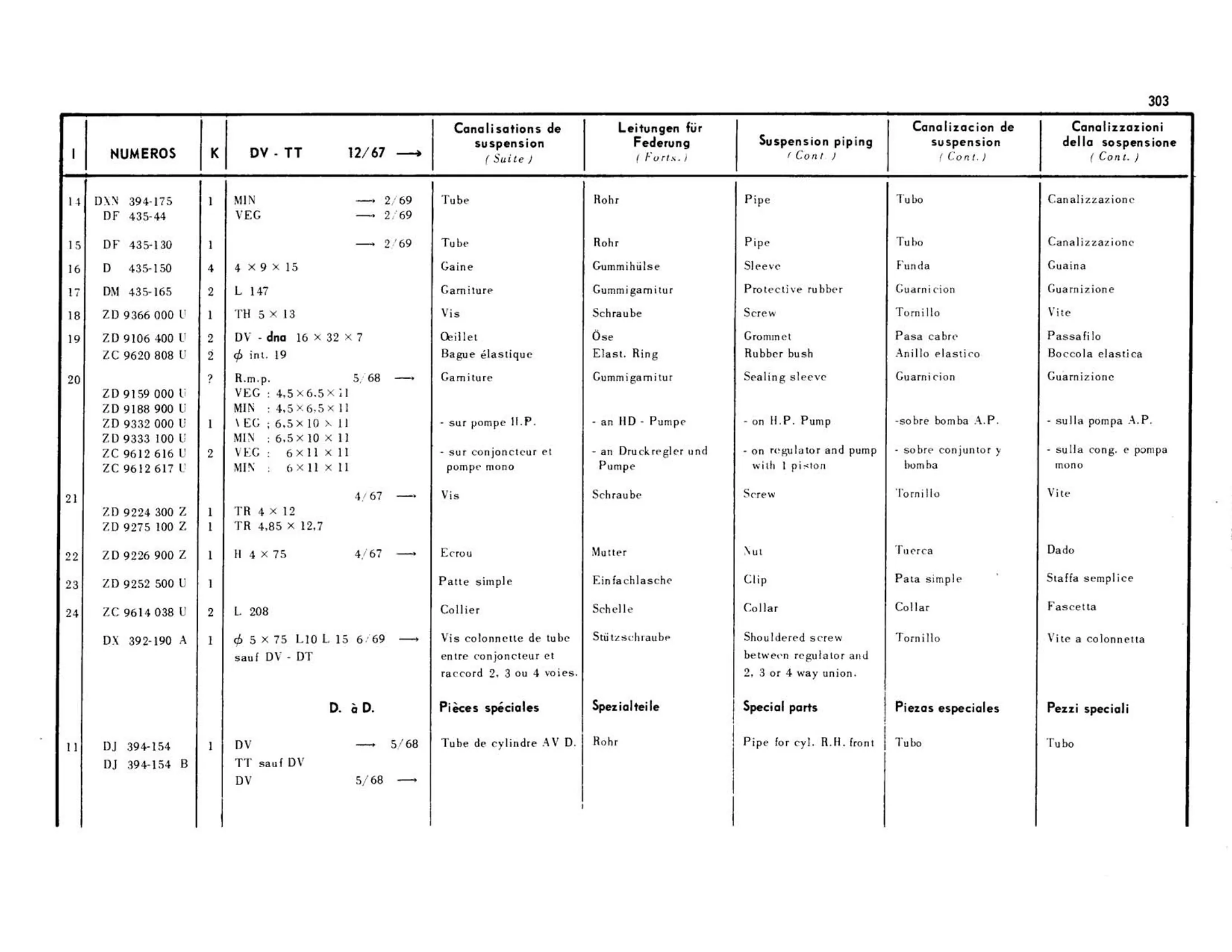 Suspension piping / Except DV, >12/67, page 258 of 344 — 598 Parts Catalogue — Volume I