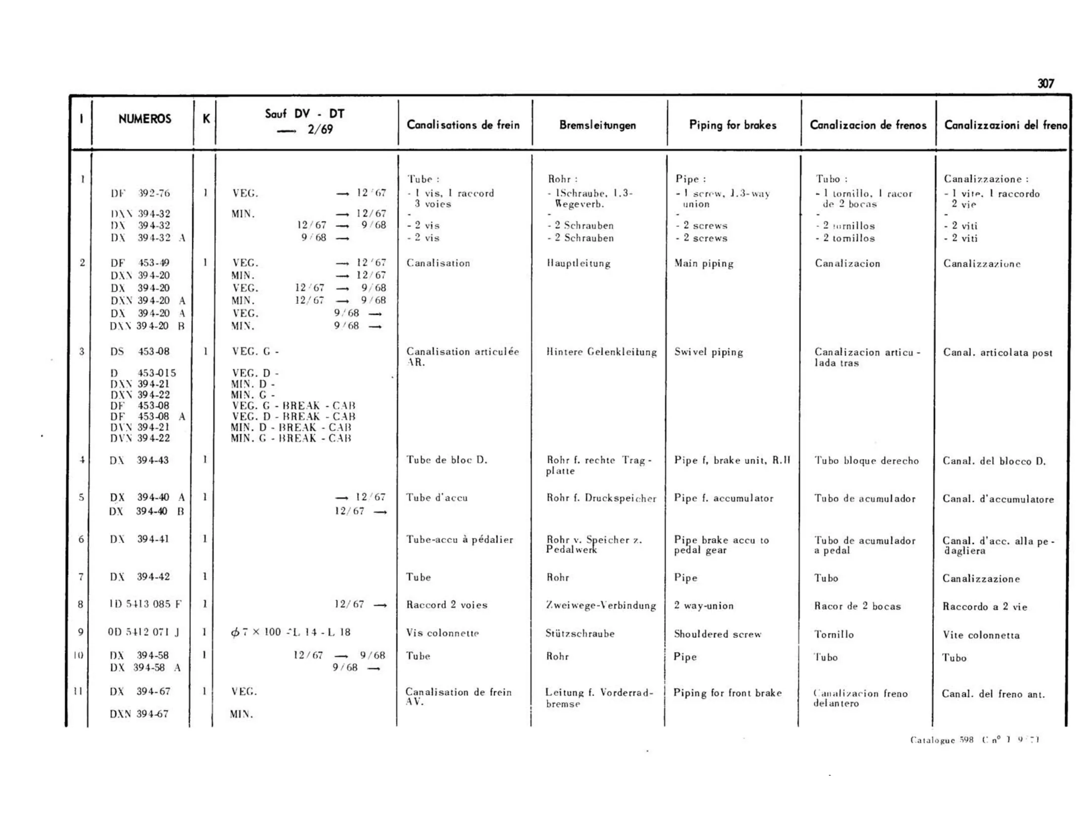 DV, all 12/67>, page 262 of 344 — 598 Parts Catalogue — Volume I