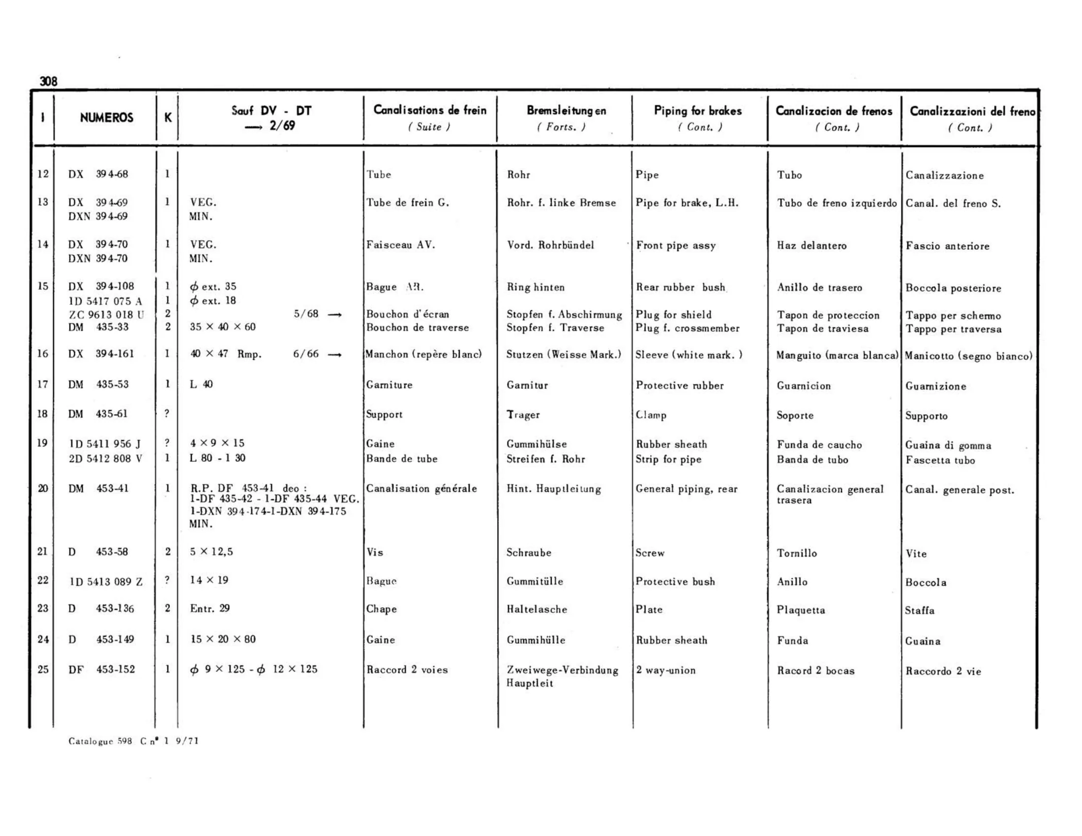 DV, all 12/67>, page 263 of 344 — 598 Parts Catalogue — Volume I
