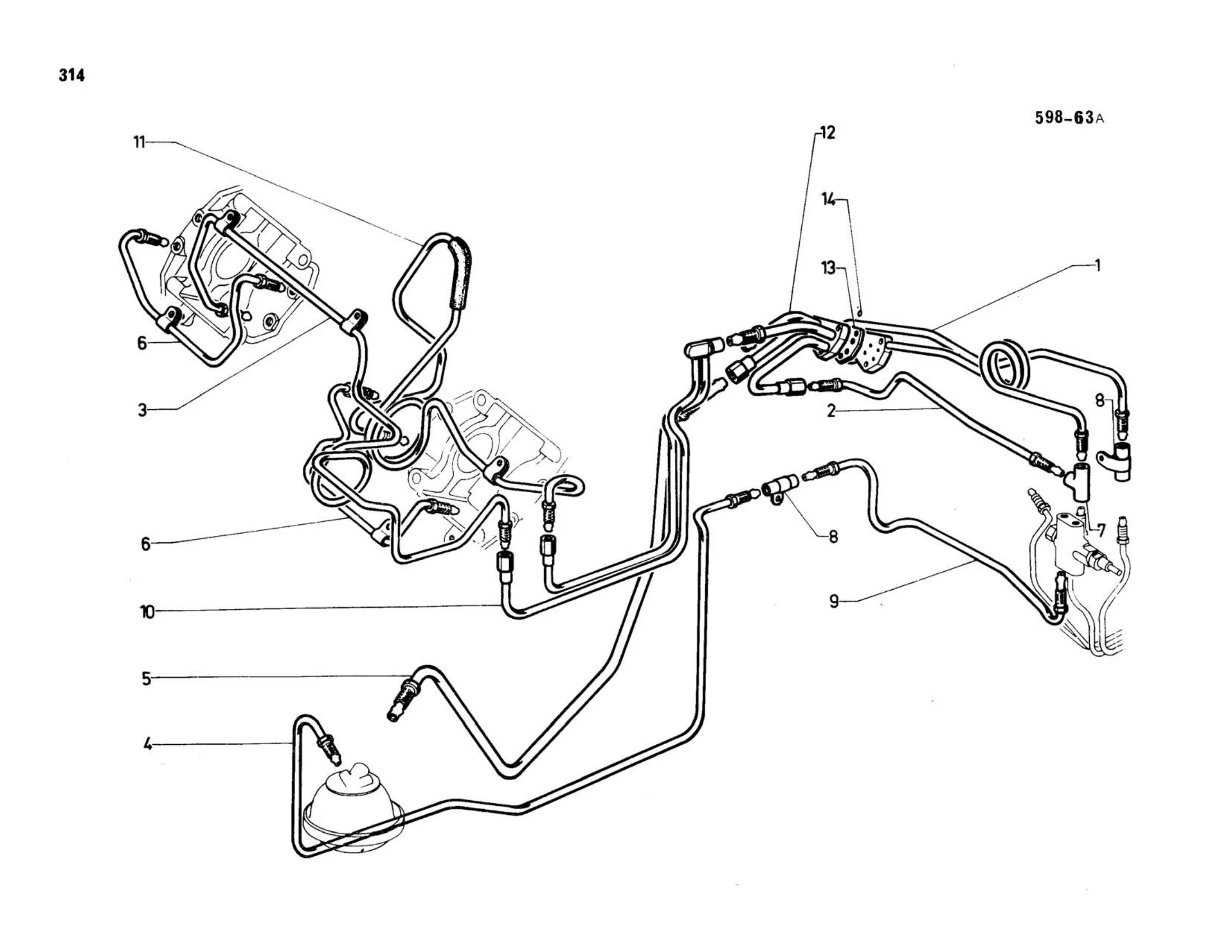 Power steering piping, page 266 of 344 — 598 Parts Catalogue — Volume I
