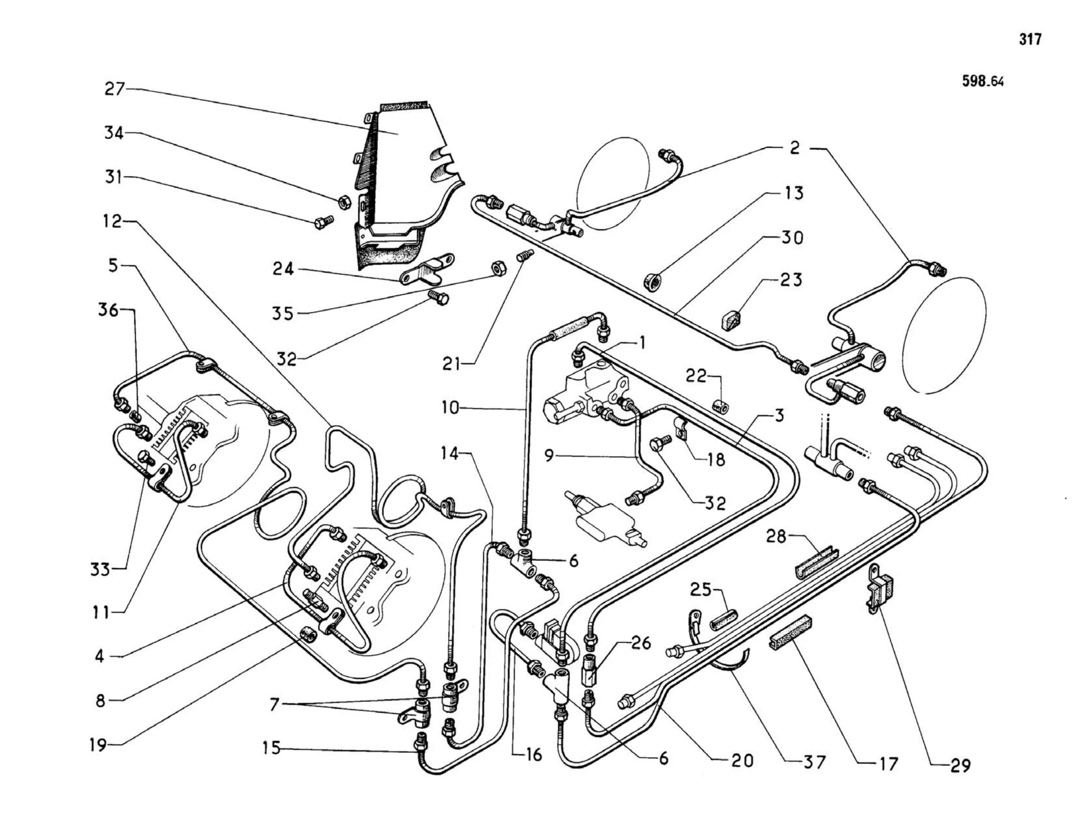 Brakes piping / Front and rear exc DV,DT, >2/69 , page 268 of 344 — 598 Parts Catalogue — Volume I