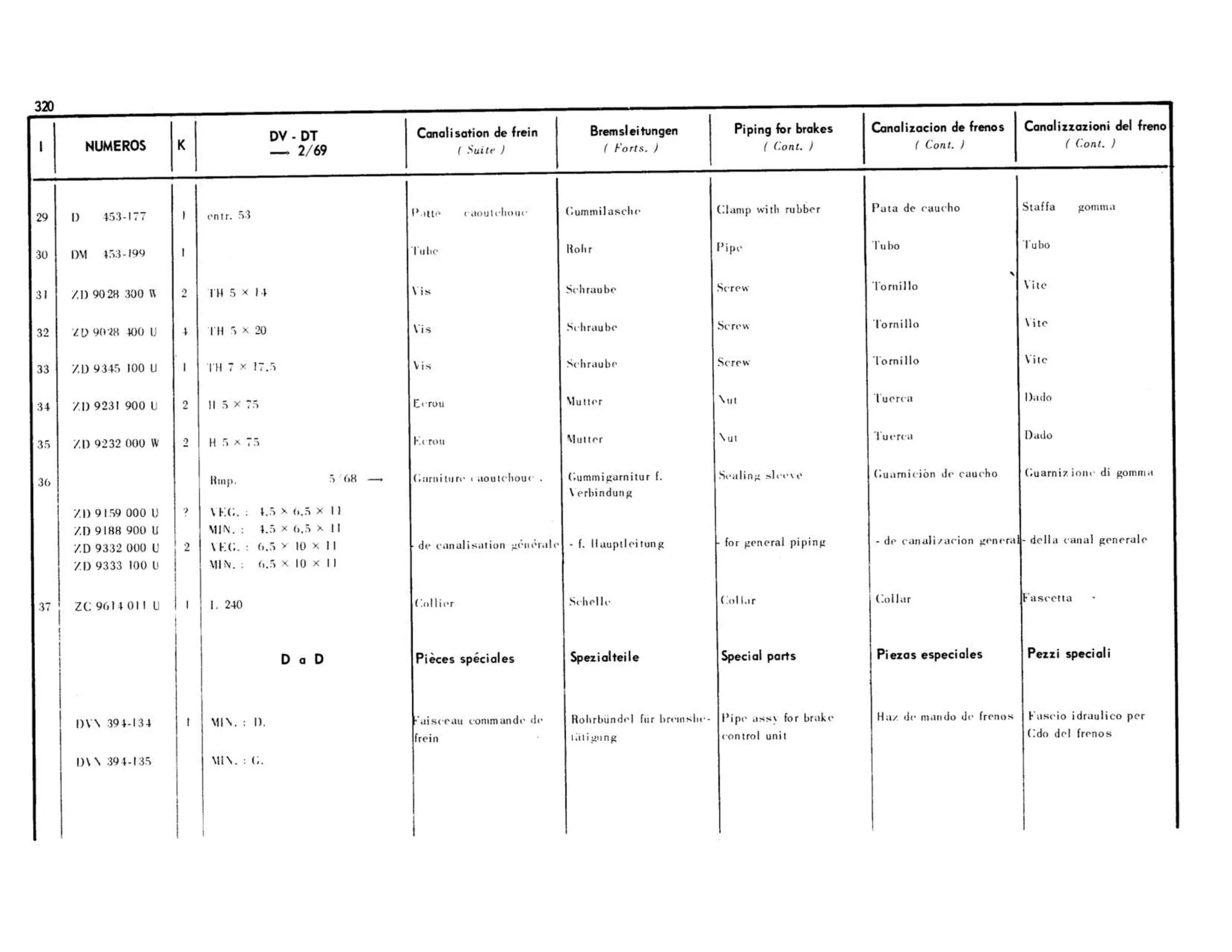 Brakes piping / Front and rear exc DV,DT, >2/69 , page 271 of 344 — 598 Parts Catalogue — Volume I