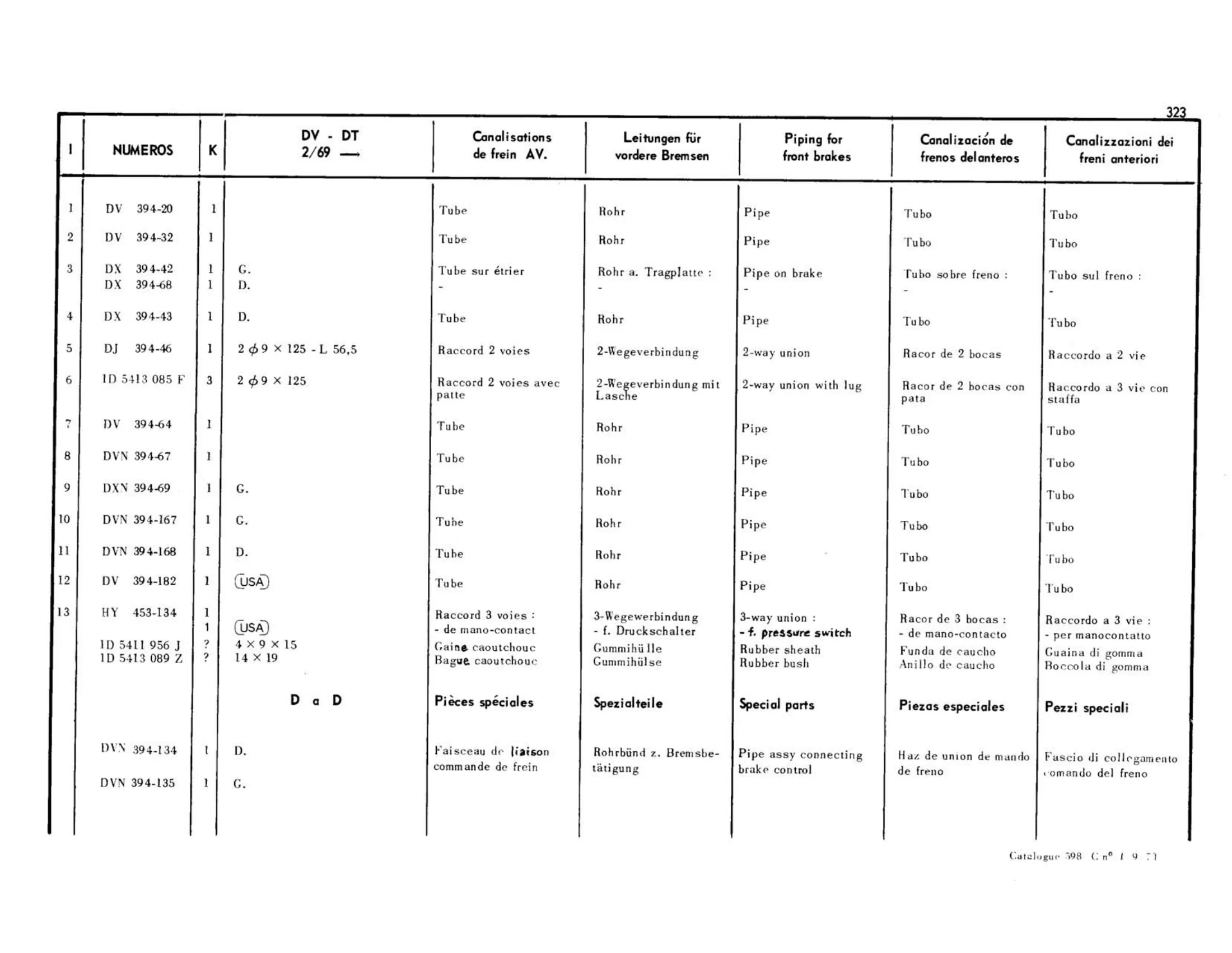 Front, 2/69> exc DV,DT, page 273 of 344 — 598 Parts Catalogue — Volume I