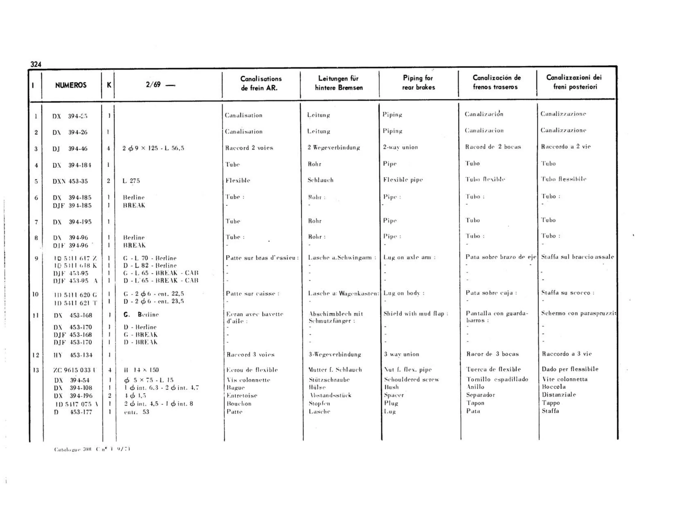 DV,DT >2/69, page 275 of 344 — 598 Parts Catalogue — Volume I