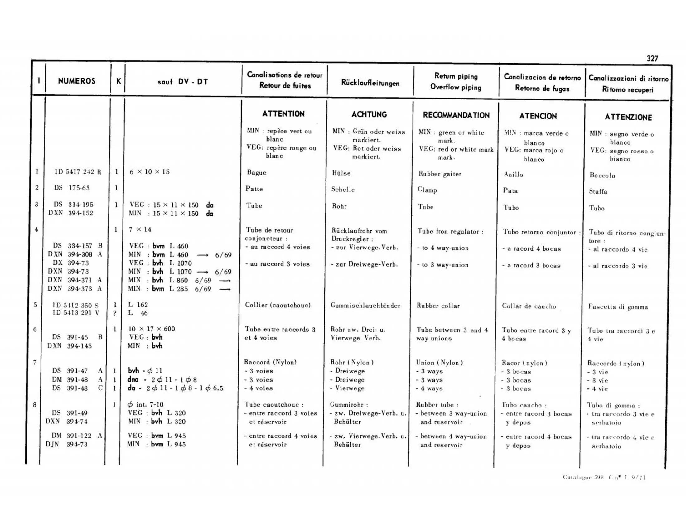 DV,DT >2/69, page 277 of 344 — 598 Parts Catalogue — Volume I