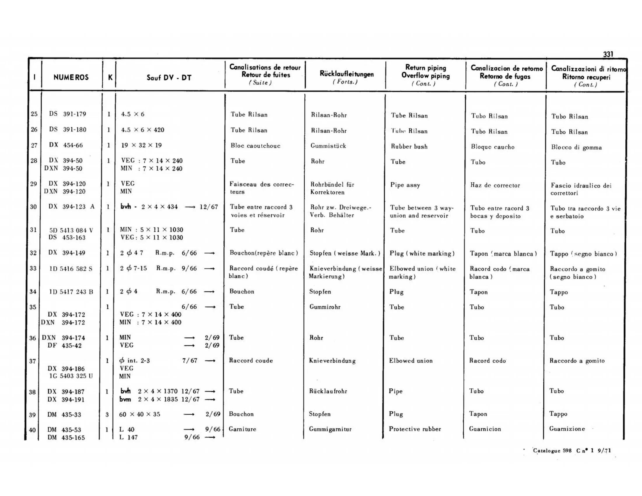 DV,DT 2/69>, page 279 of 344 — 598 Parts Catalogue — Volume I