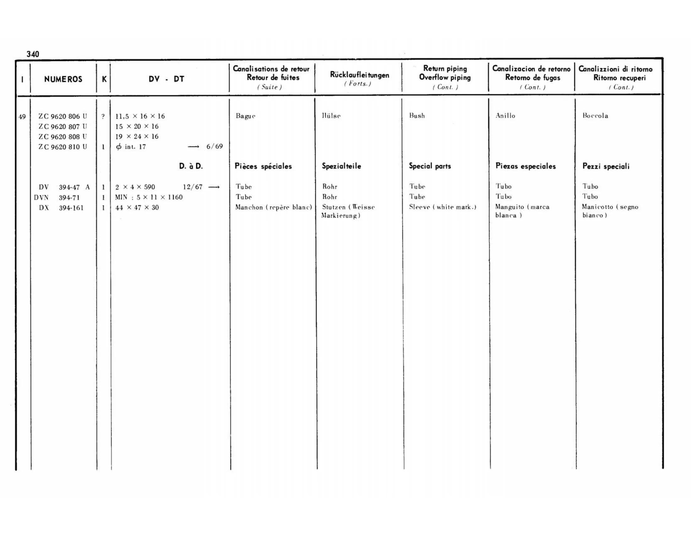 Return piping / Except DV,DT, page 285 of 344 — 598 Parts Catalogue — Volume I