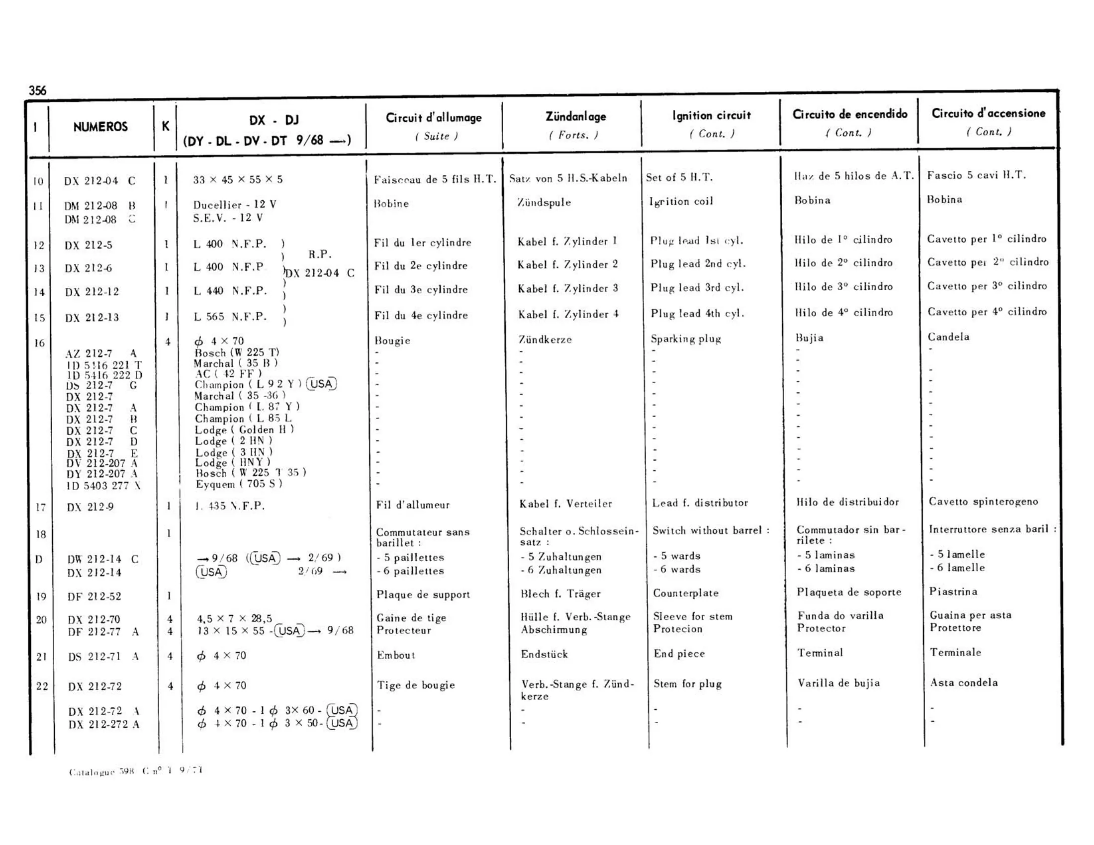 Ignition circuit / DY,DL,DV >9/68, page 297 of 344 — 598 Parts Catalogue — Volume I