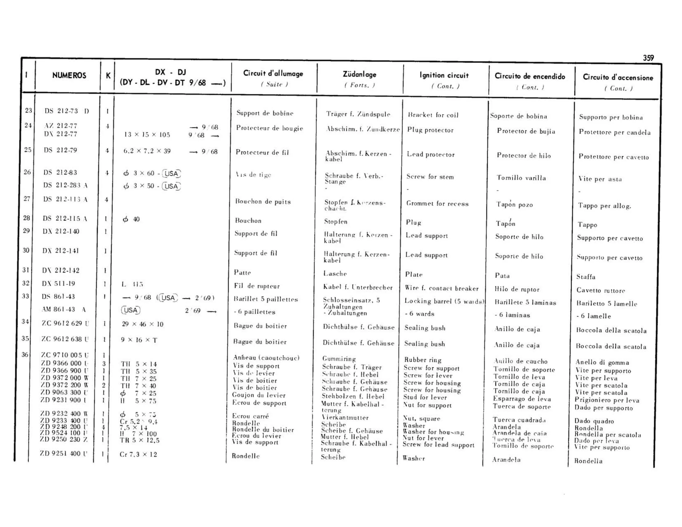 Ignition circuit / DY,DL,DV >9/68, page 298 of 344 — 598 Parts Catalogue — Volume I