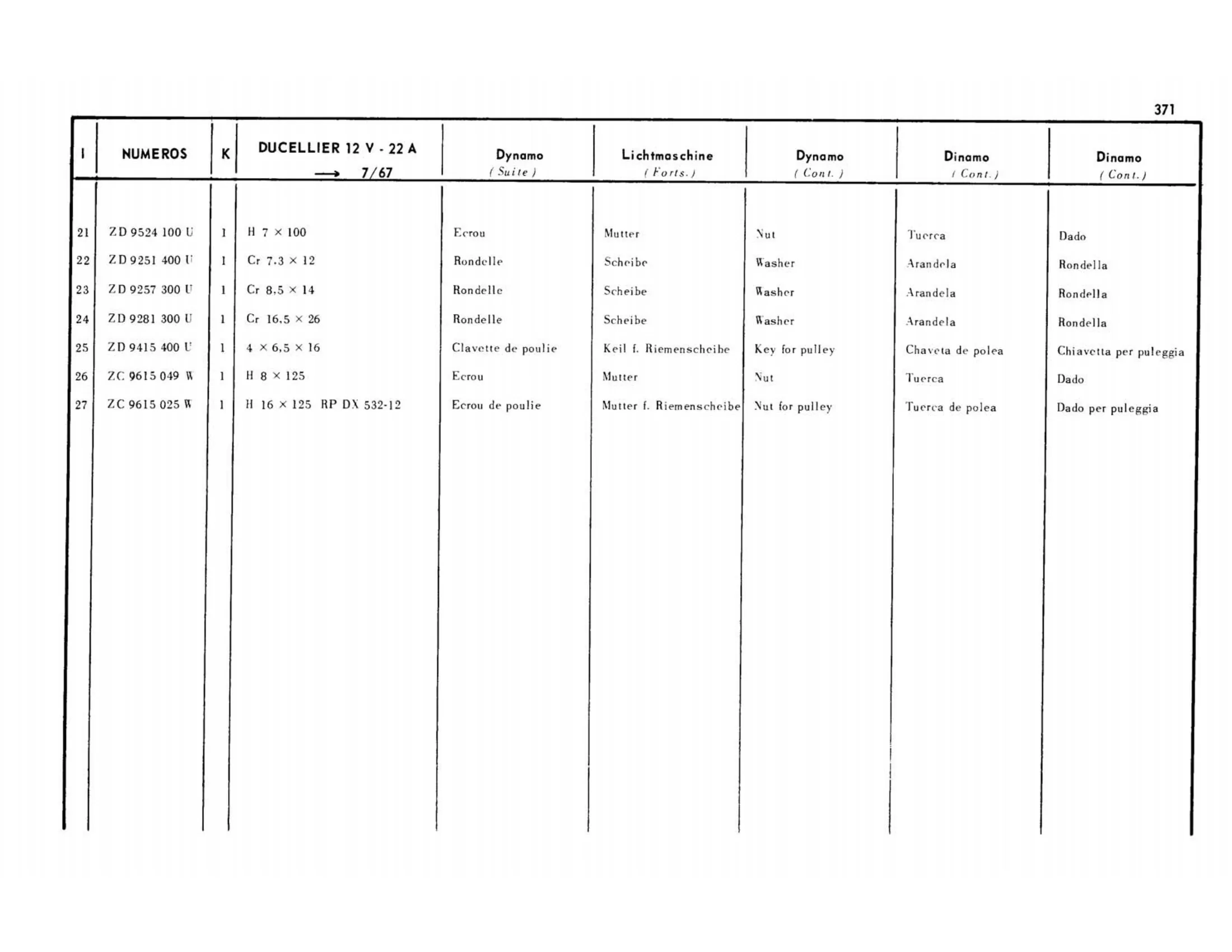 Generator, >7/67, 12v / Ducellier / 33a, DX,DJ,DY,DL 1/66-7/67, page 307 of 344 — 598 Parts Catalogue — Volume I