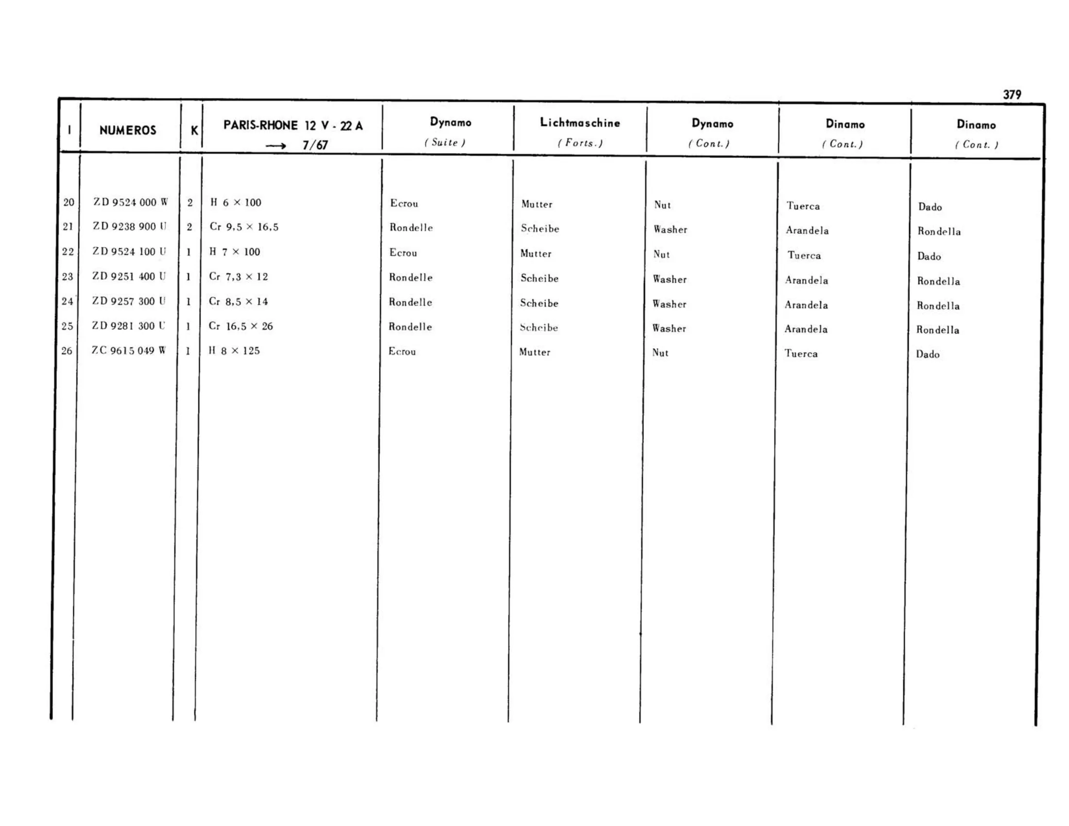 22a, >7/67, page 313 of 344 — 598 Parts Catalogue — Volume I