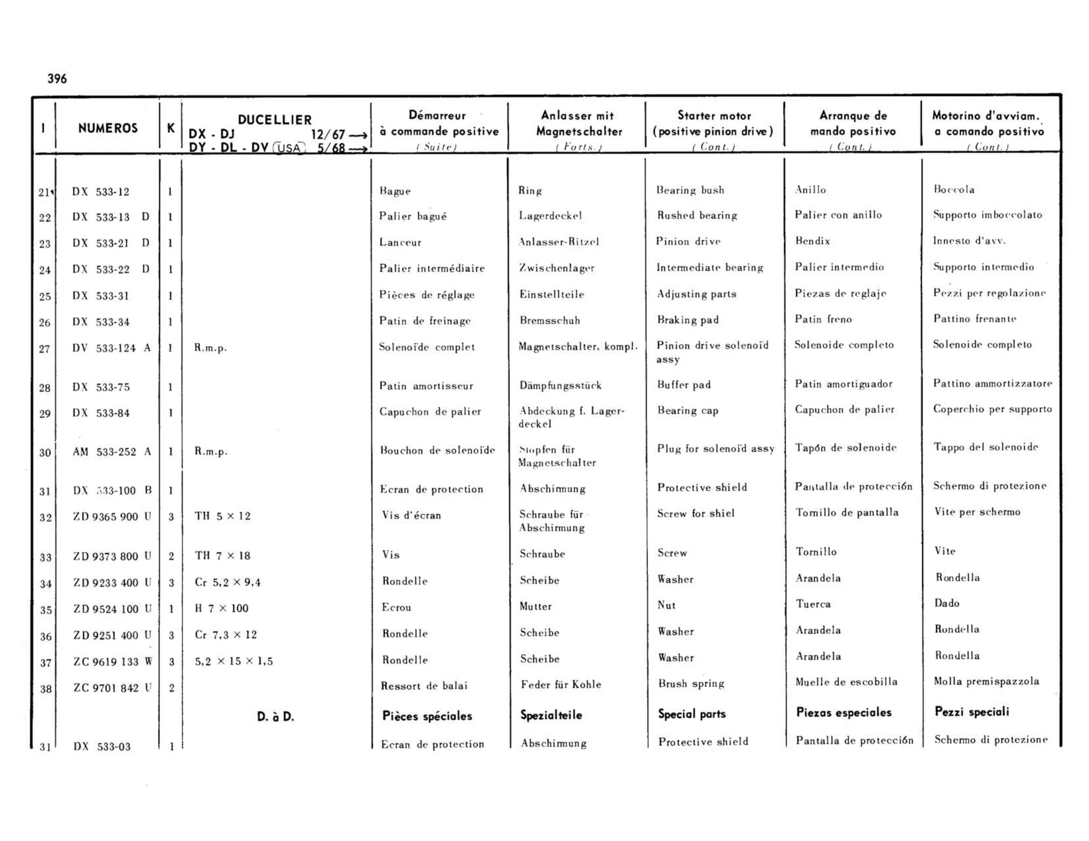 Starter motor, ring gear / Ducellier / DX-DJ >12/67, page 327 of 344 — 598 Parts Catalogue — Volume I