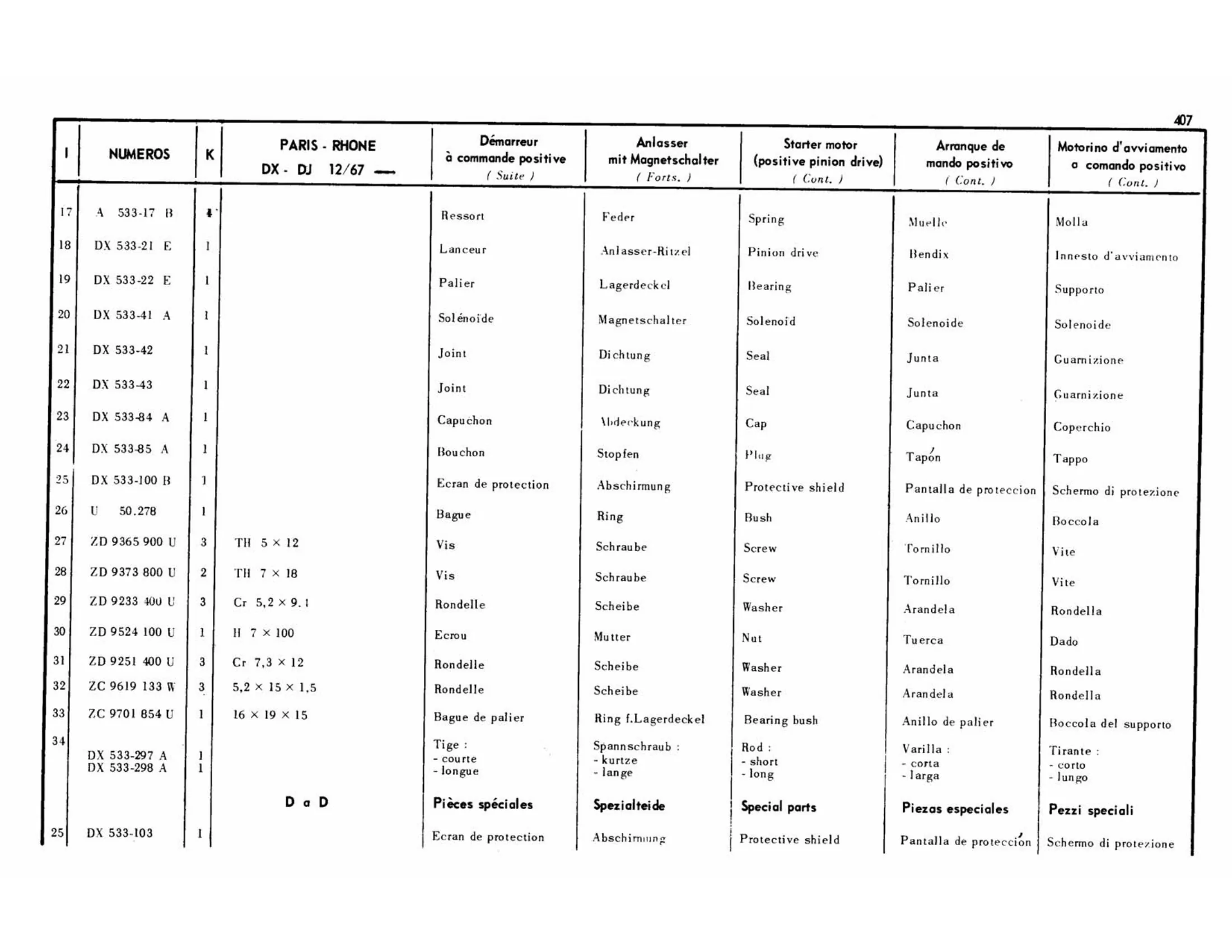 Paris-Rhone / DX,DJ >12/67, page 335 of 344 — 598 Parts Catalogue — Volume I