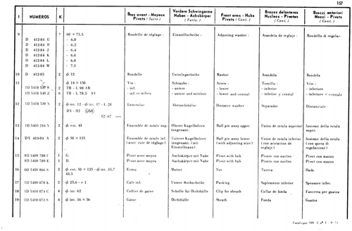 Front arms, hubs, pivots, page 156 — 598 Parts Catalogue — Volume I