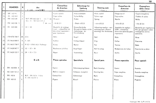 Steering rack, page 175 — 598 Parts Catalogue — Volume I