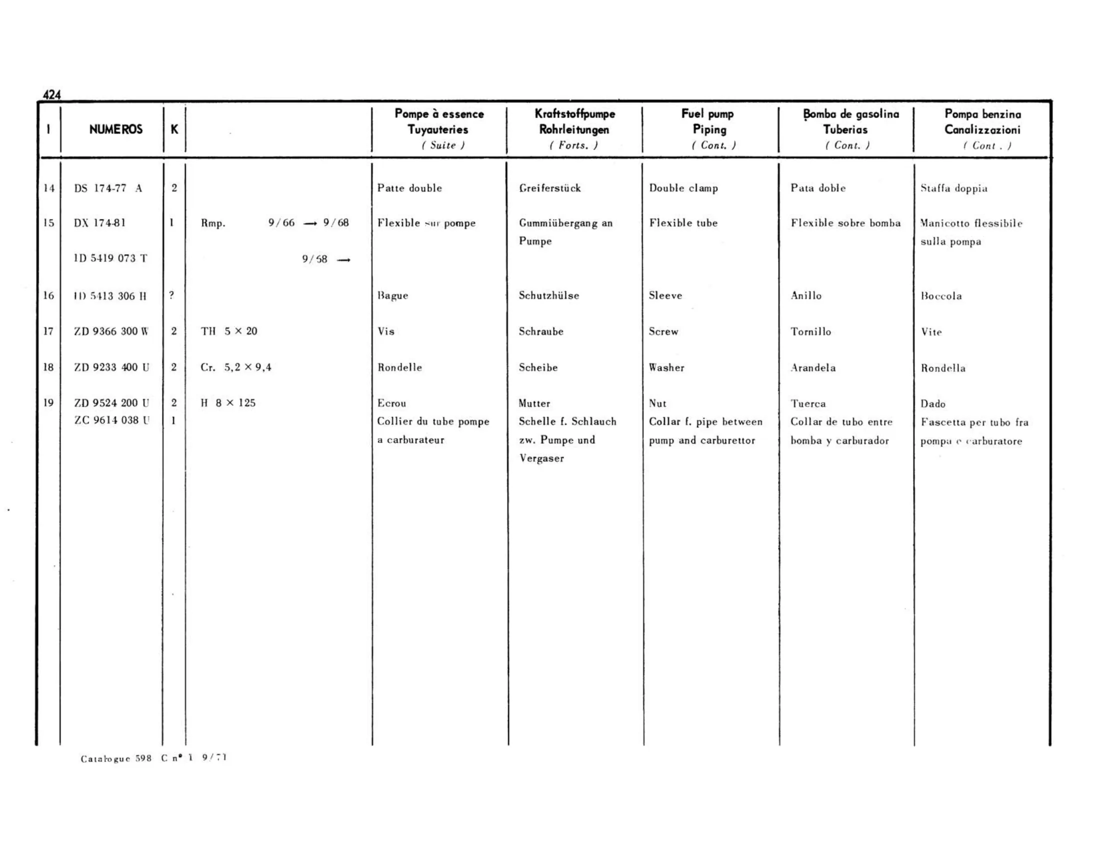 Fuel pump and piping, page 62 of 503 — 598 Parts Catalogue — Volume II