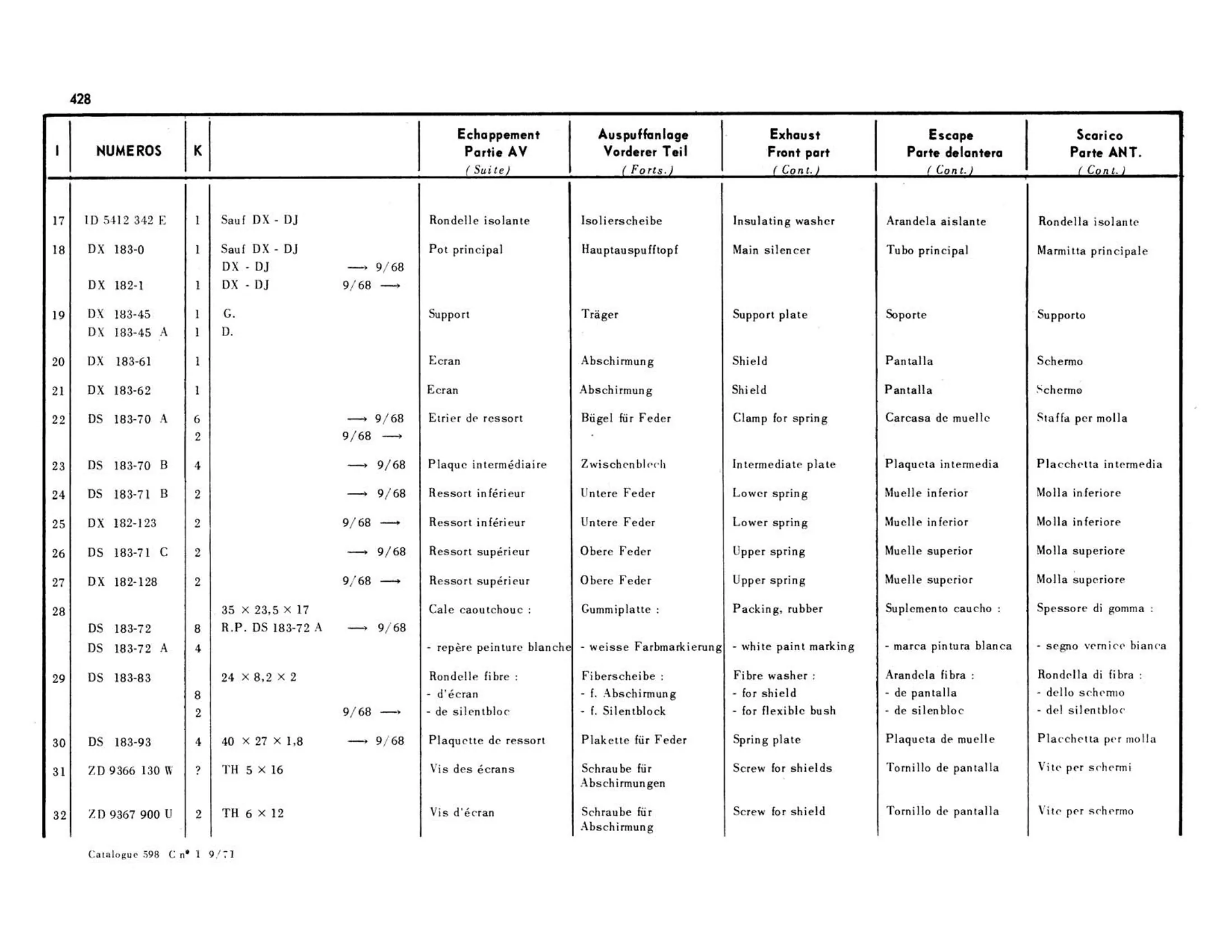 Front exhaust, page 65 of 503 — 598 Parts Catalogue — Volume II