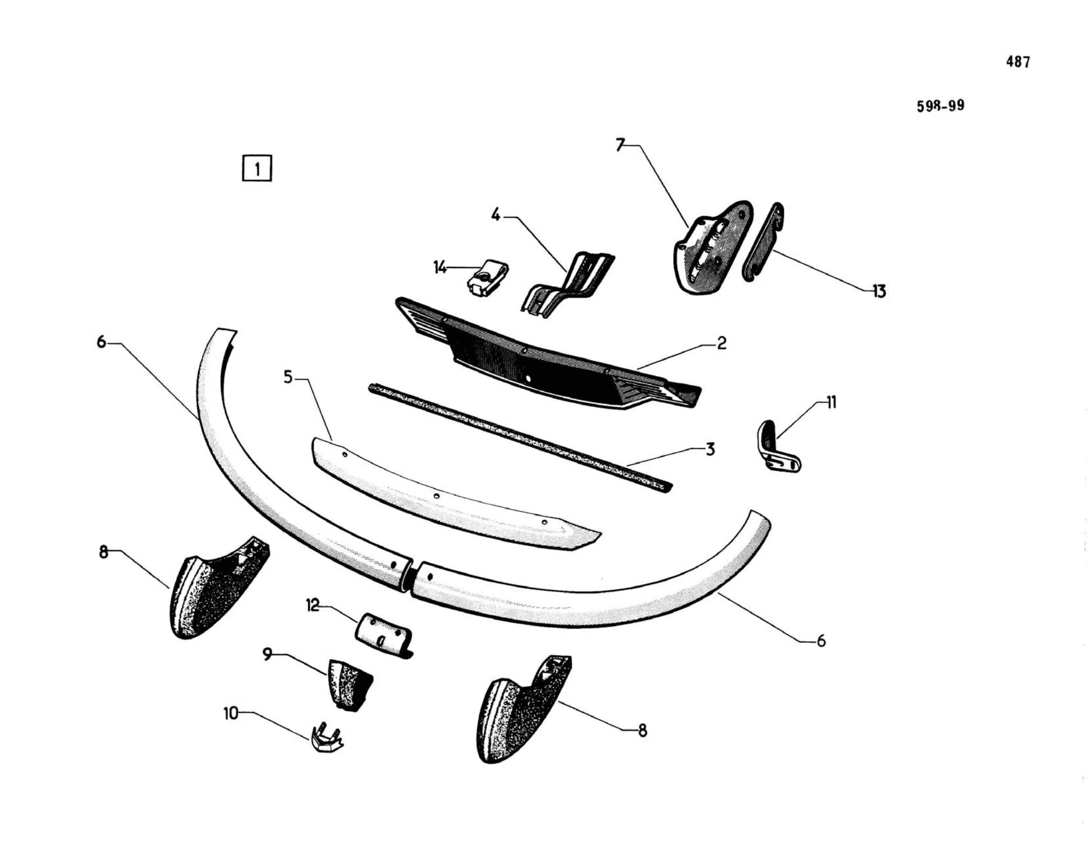 Front bumper 9/67>, page 106 of 503 — 598 Parts Catalogue — Volume II