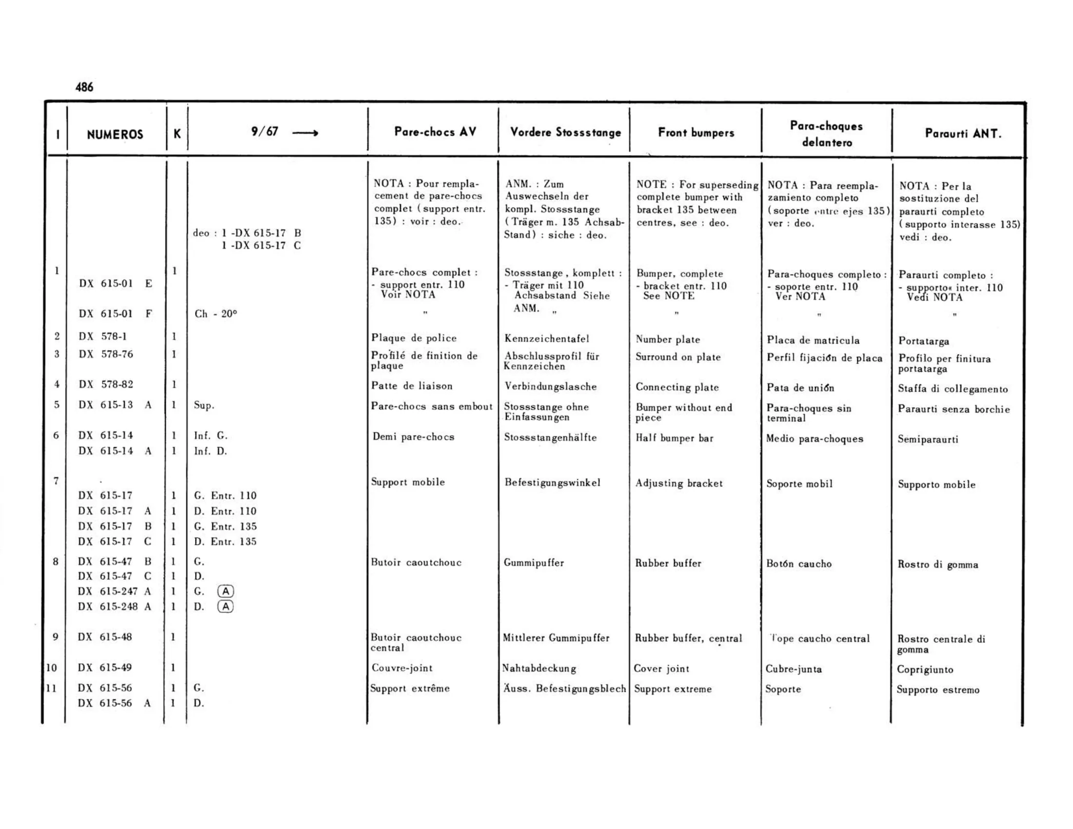 Front bumper 9/67>, page 107 of 503 — 598 Parts Catalogue — Volume II