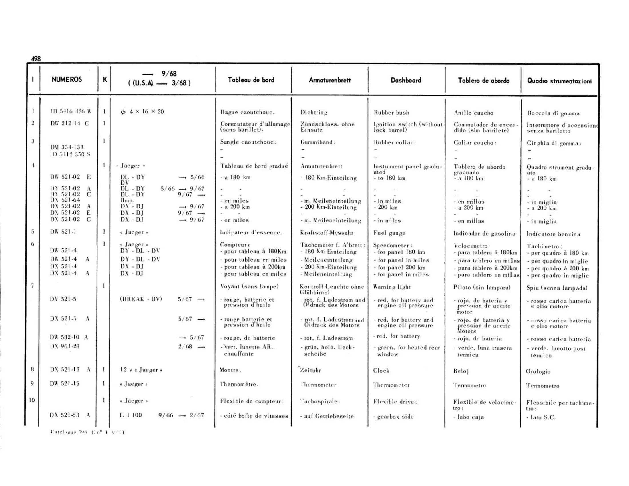 >9/68, USA >3/68, page 116 of 503 — 598 Parts Catalogue — Volume II