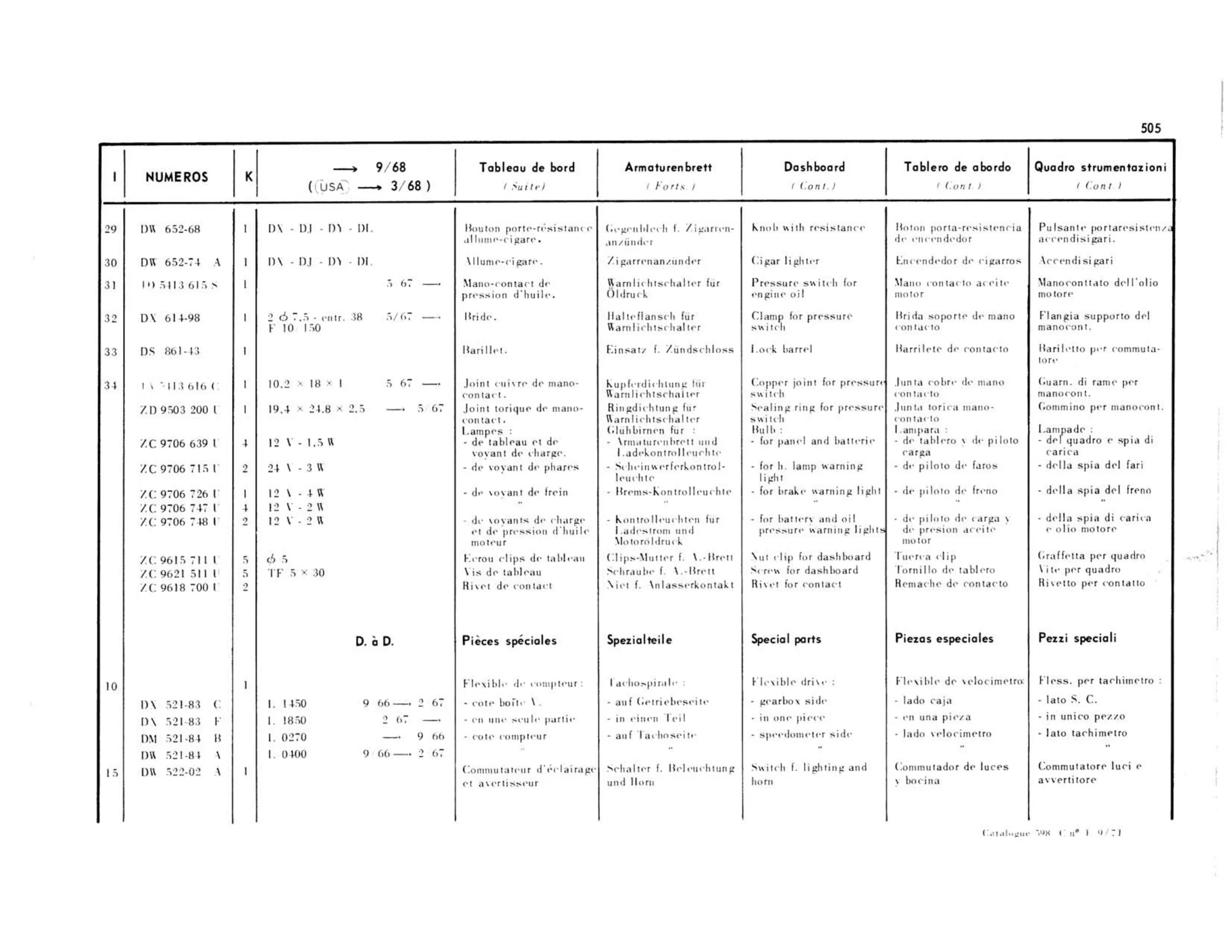 >9/68, USA >3/68, page 119 of 503 — 598 Parts Catalogue — Volume II