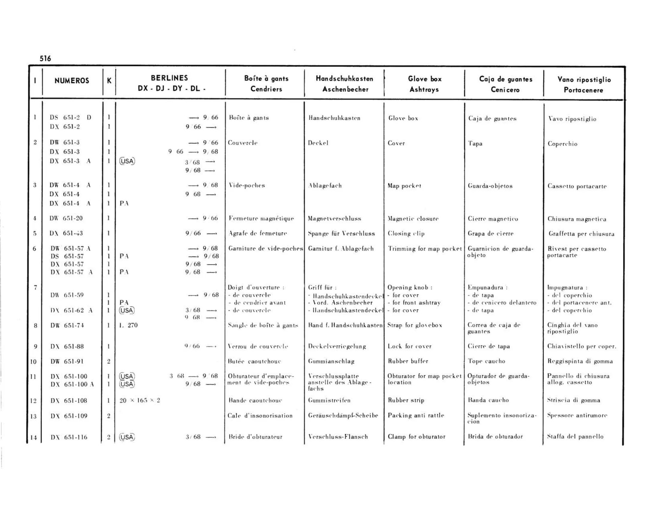 Berline DX-DJ-DY-DL, page 127 of 503 — 598 Parts Catalogue — Volume II