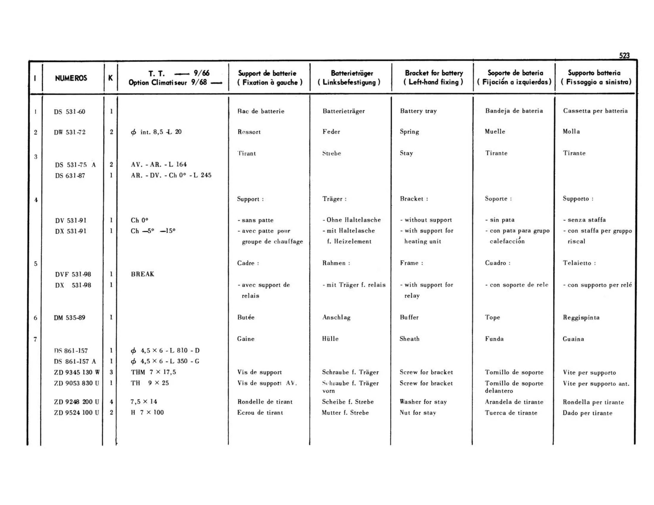 Battery tray all >9/66, optional heater 9/68>, page 132 of 503 — 598 Parts Catalogue — Volume II