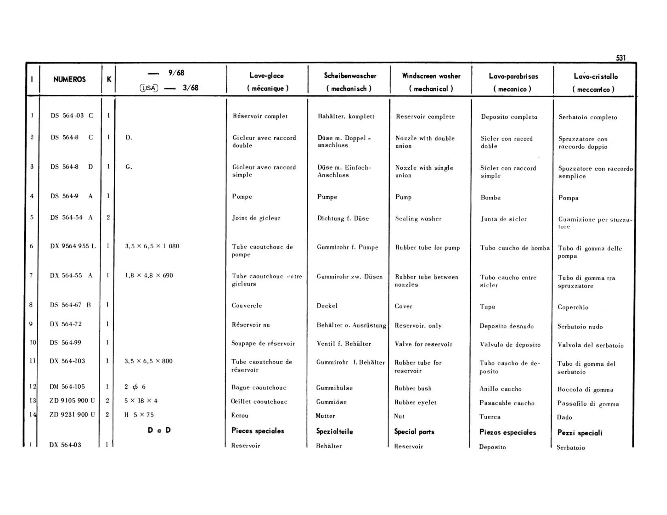 >9/68 USA >3/68 / Right hand drive, page 139 of 503 — 598 Parts Catalogue — Volume II