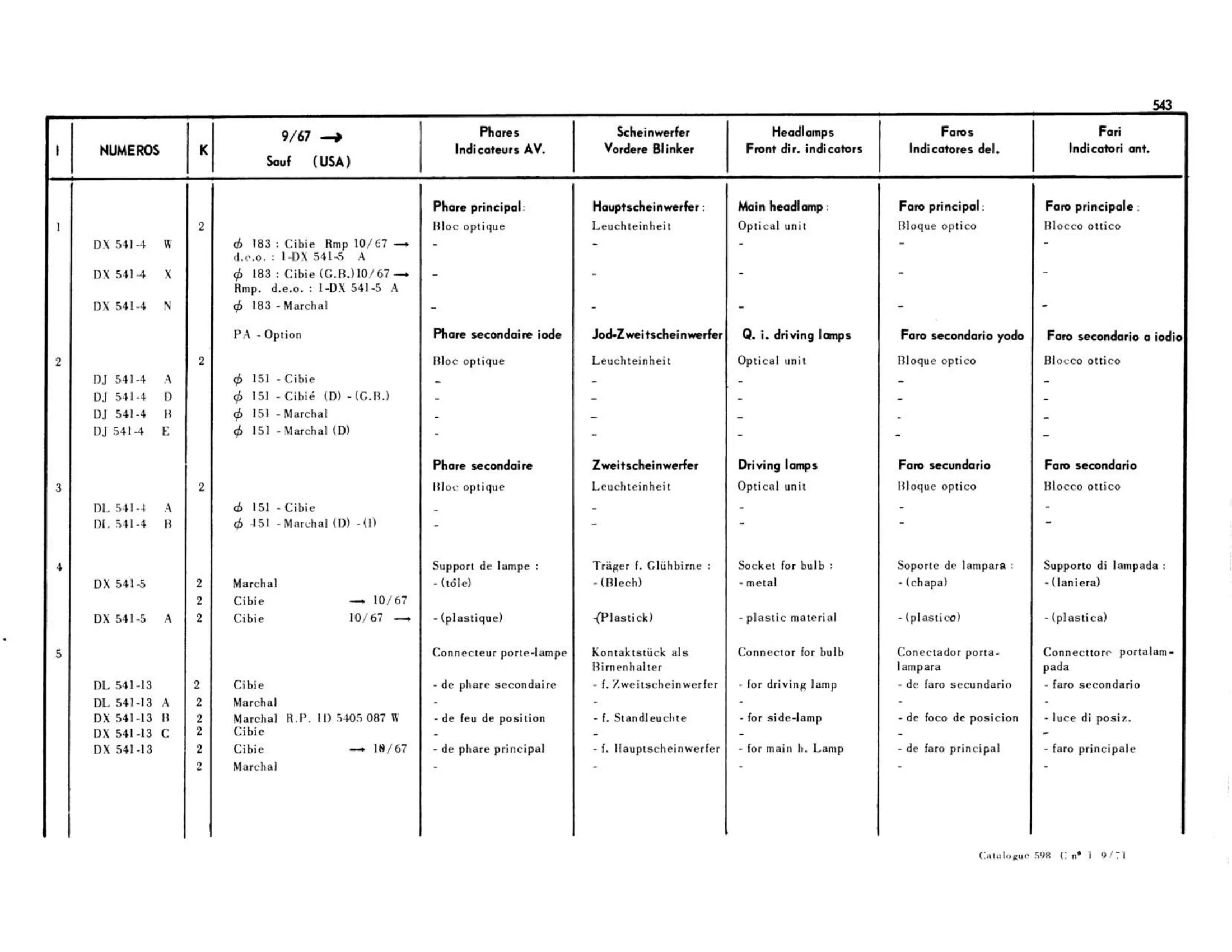 9/67> except USA, page 147 of 503 — 598 Parts Catalogue — Volume II