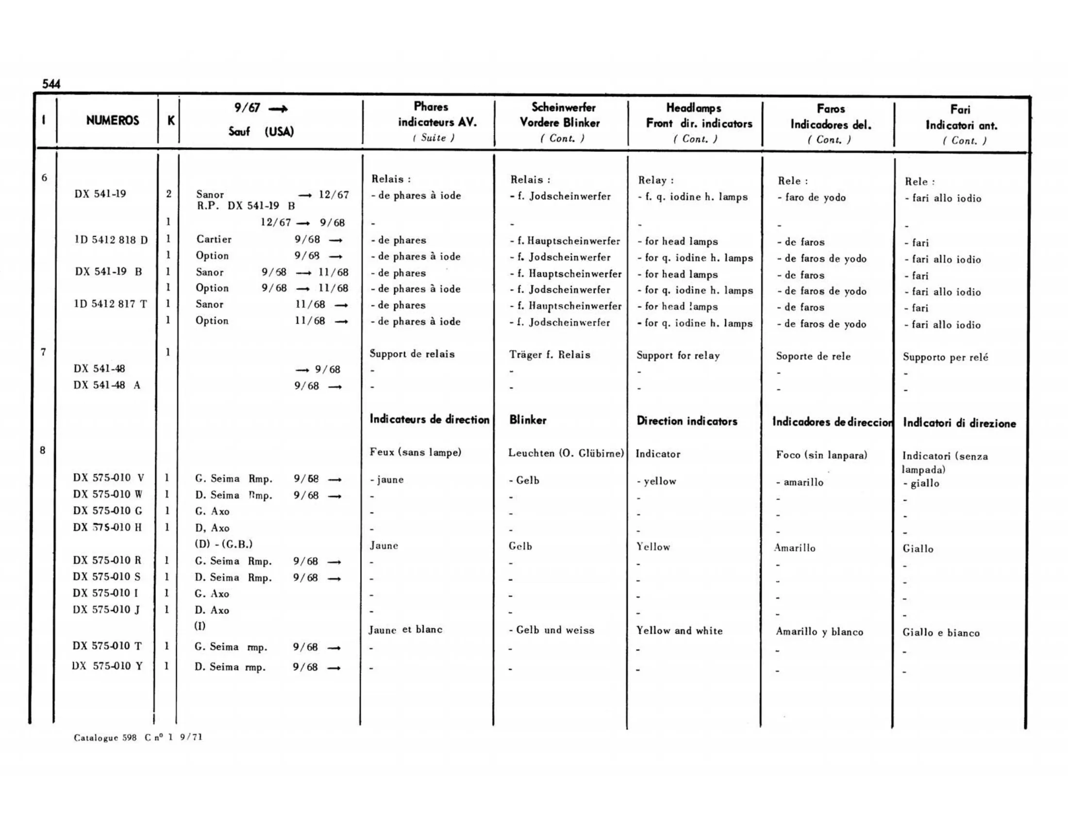 9/67> except USA, page 148 of 503 — 598 Parts Catalogue — Volume II