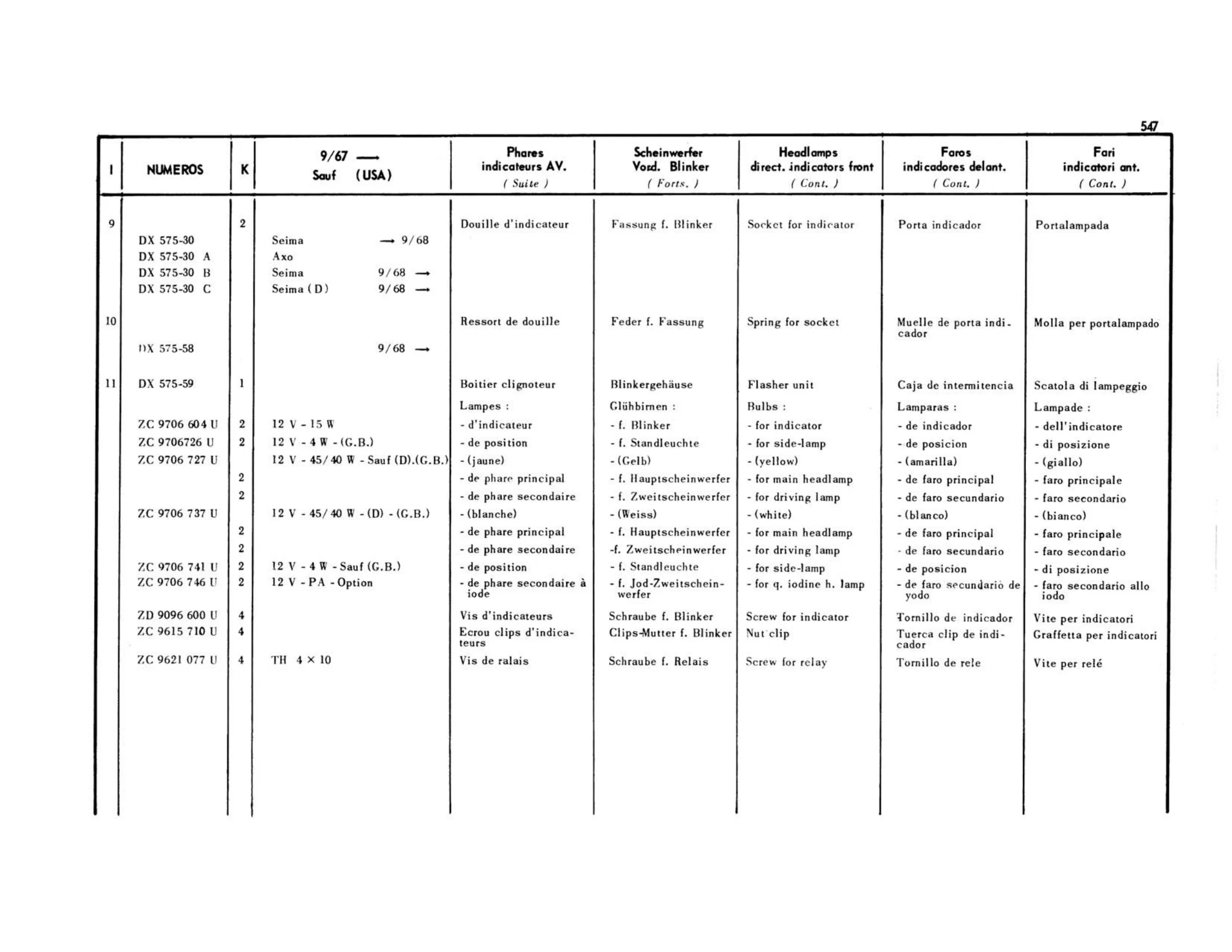 9/67> except USA, page 149 of 503 — 598 Parts Catalogue — Volume II